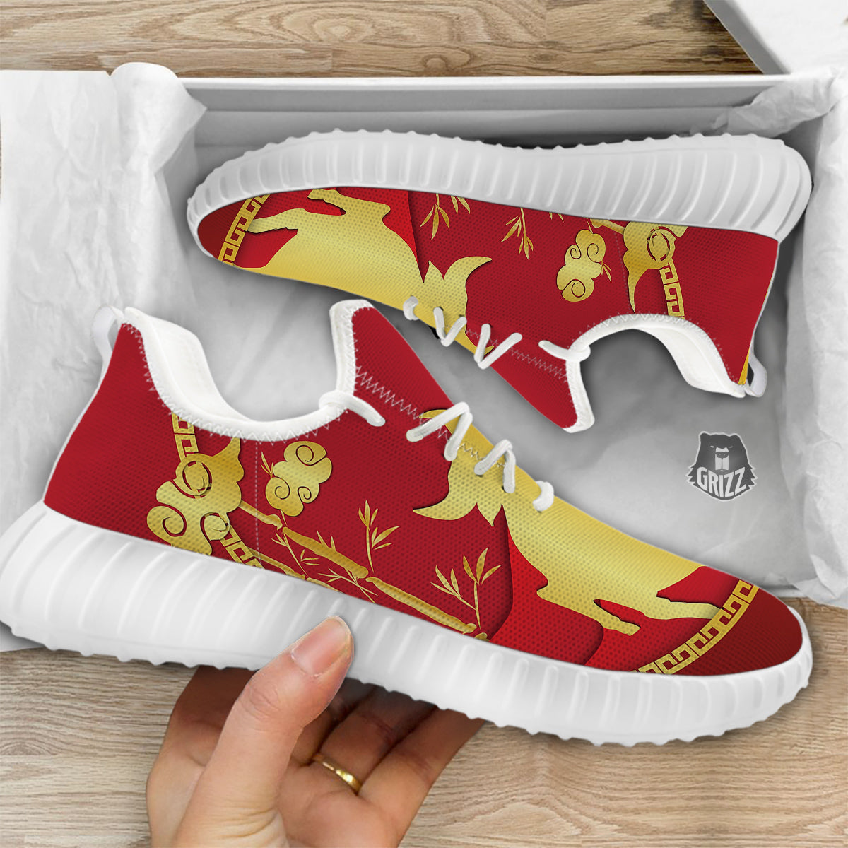 Zodiac Symbol Chinese Ox Print White Walking Shoes-grizzshop
