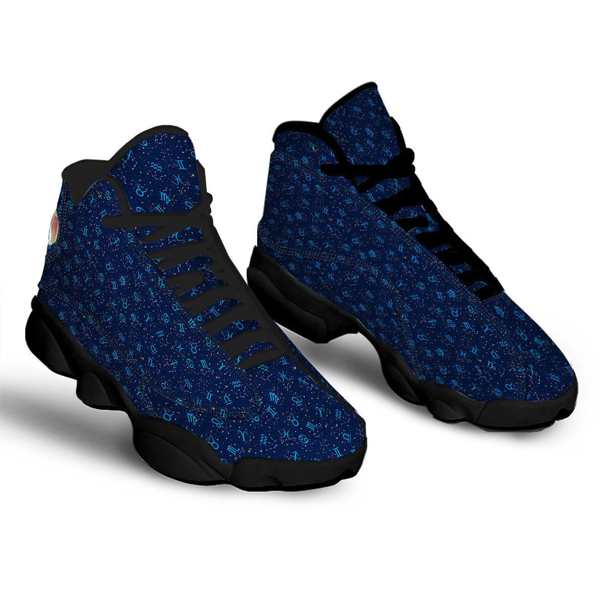 Zodiac Symbols Blue Print Pattern Black Basketball Shoes-grizzshop
