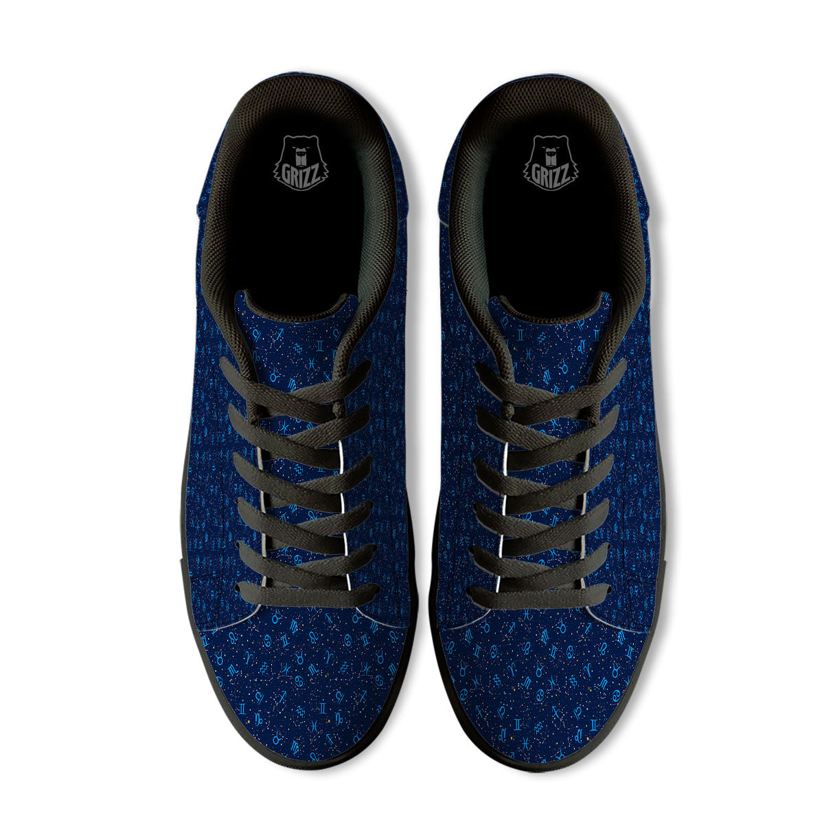 Zodiac Symbols Blue Print Pattern Black Low Top Sneakers-grizzshop
