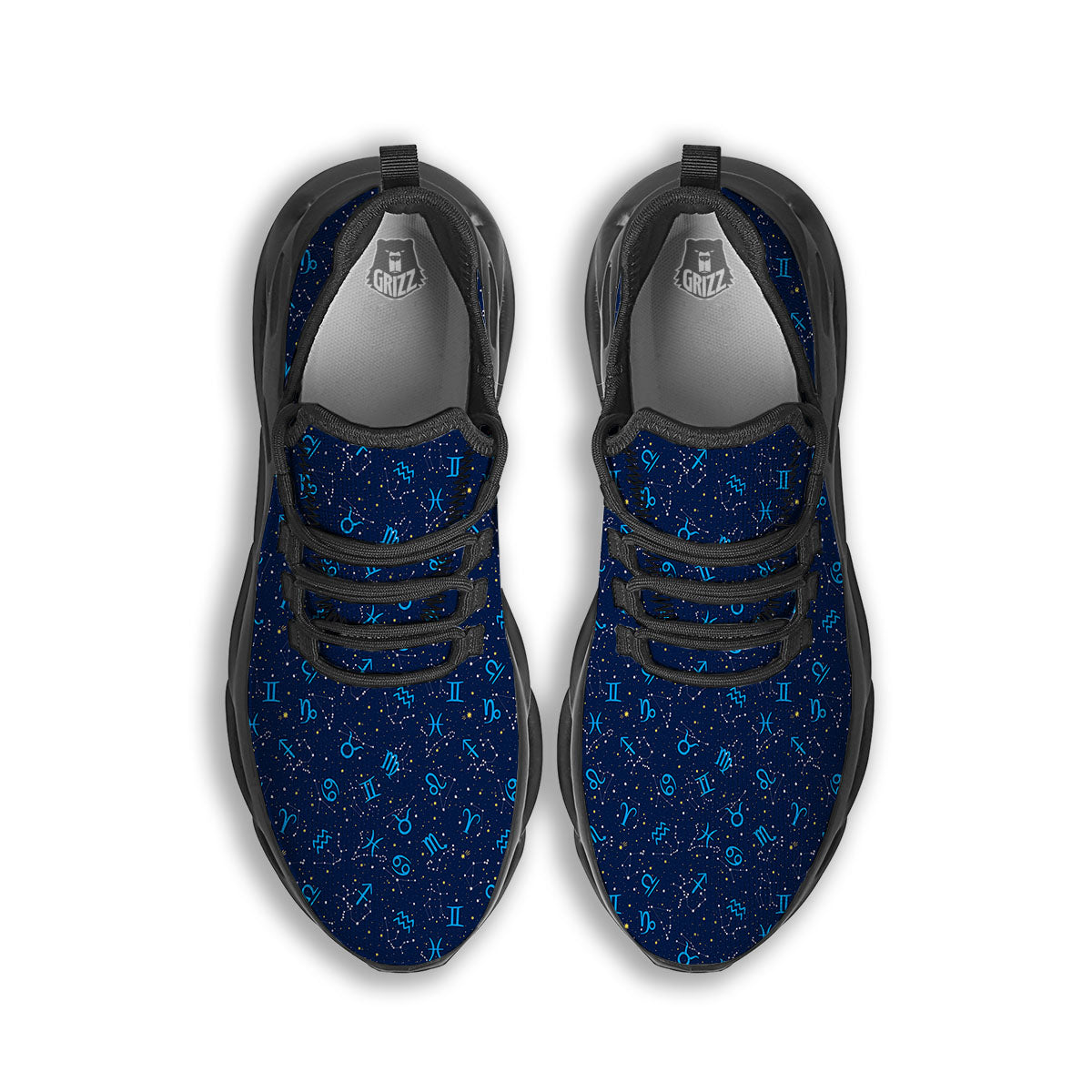 Zodiac Symbols Blue Print Pattern Black Running Shoes-grizzshop