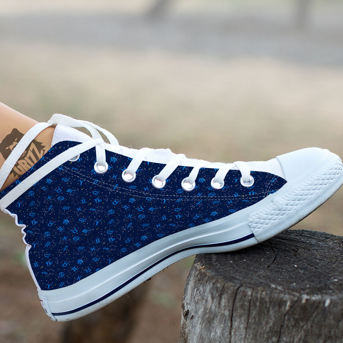 Zodiac Symbols Blue Print Pattern White High Top Shoes-grizzshop