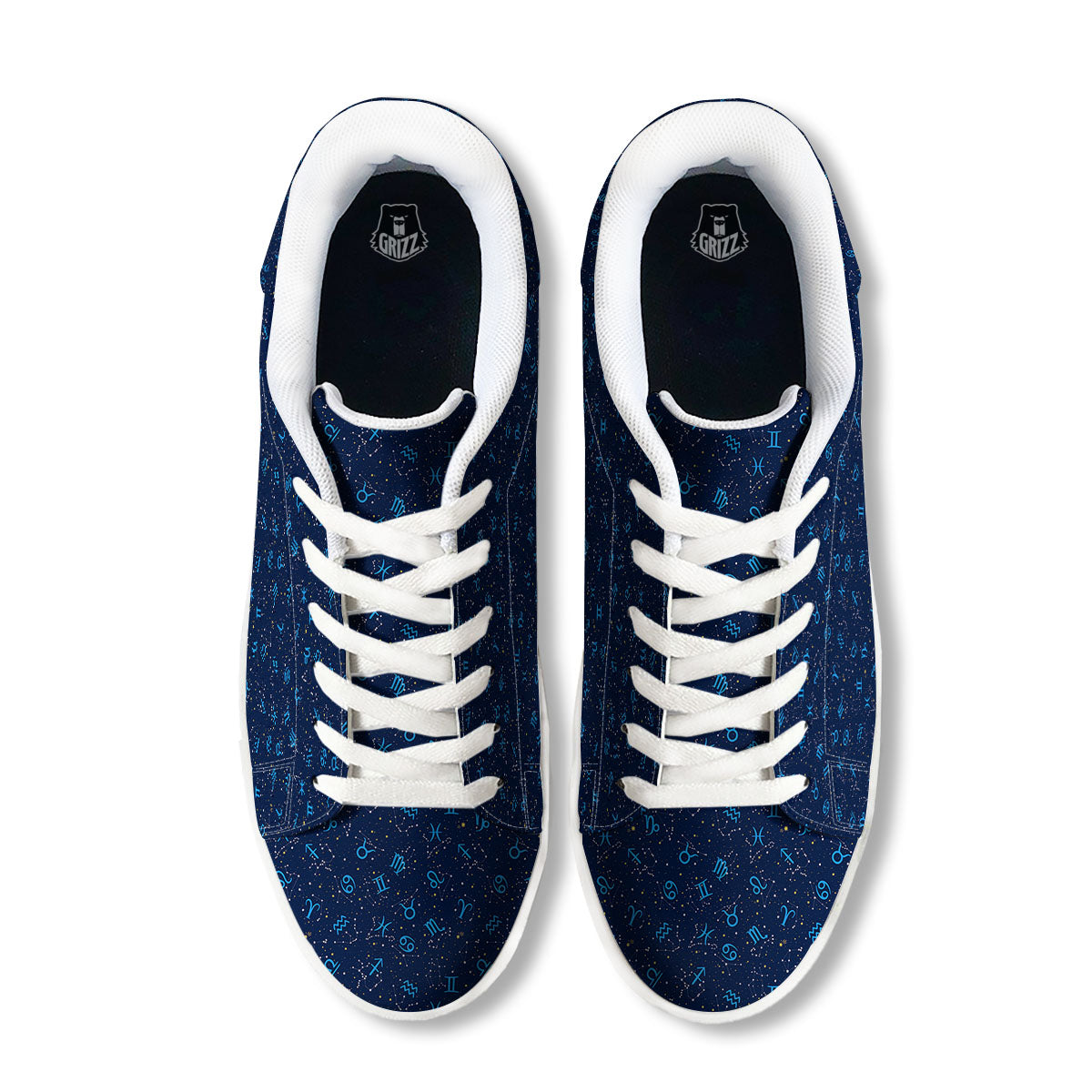 Zodiac Symbols Blue Print Pattern White Low Top Sneakers-grizzshop