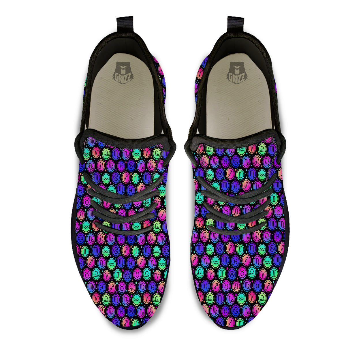 Zodiac Symbols Colorful Print Pattern Black Athletic Shoes-grizzshop