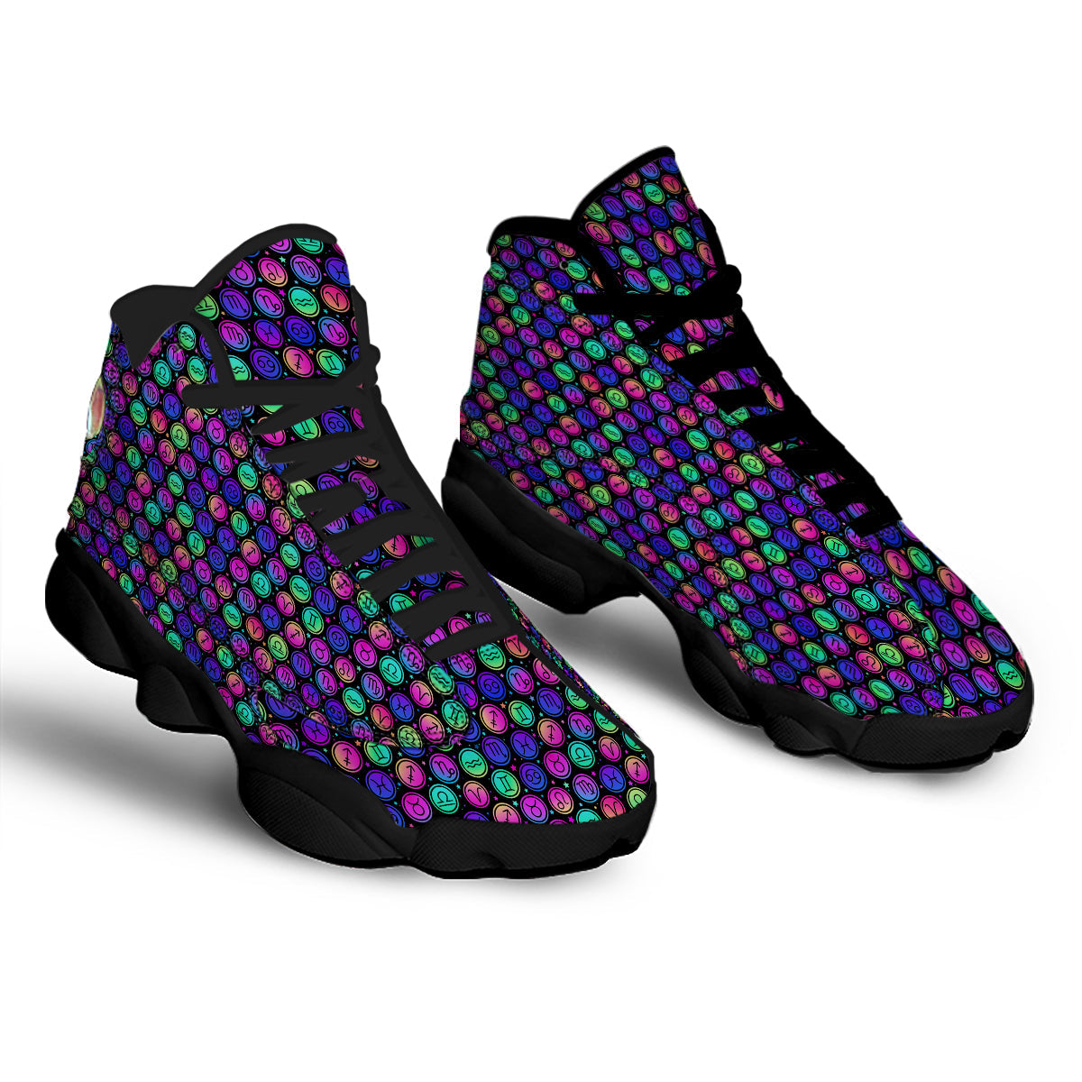 Zodiac Symbols Colorful Print Pattern Black Basketball Shoes-grizzshop
