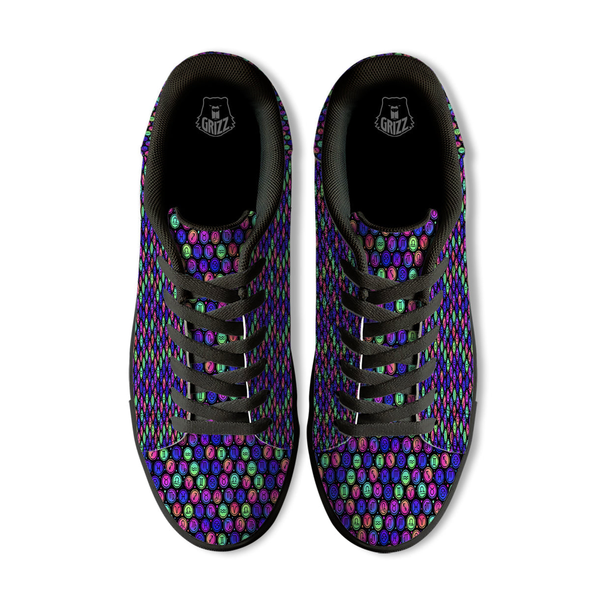 Zodiac Symbols Colorful Print Pattern Black Low Top Sneakers-grizzshop