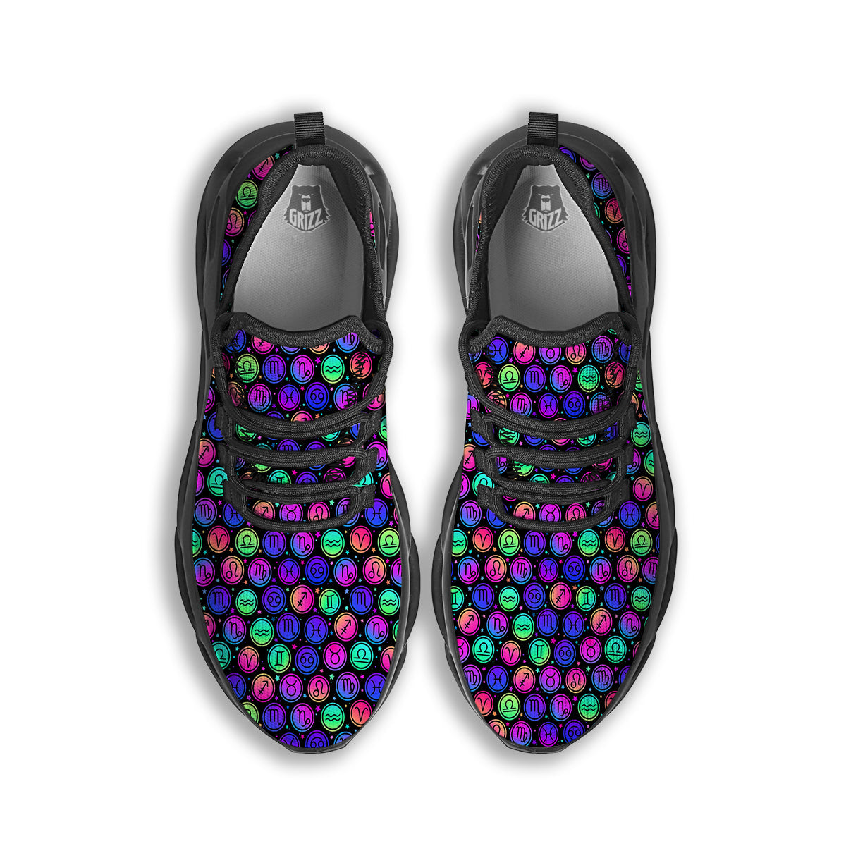 Zodiac Symbols Colorful Print Pattern Black Running Shoes-grizzshop