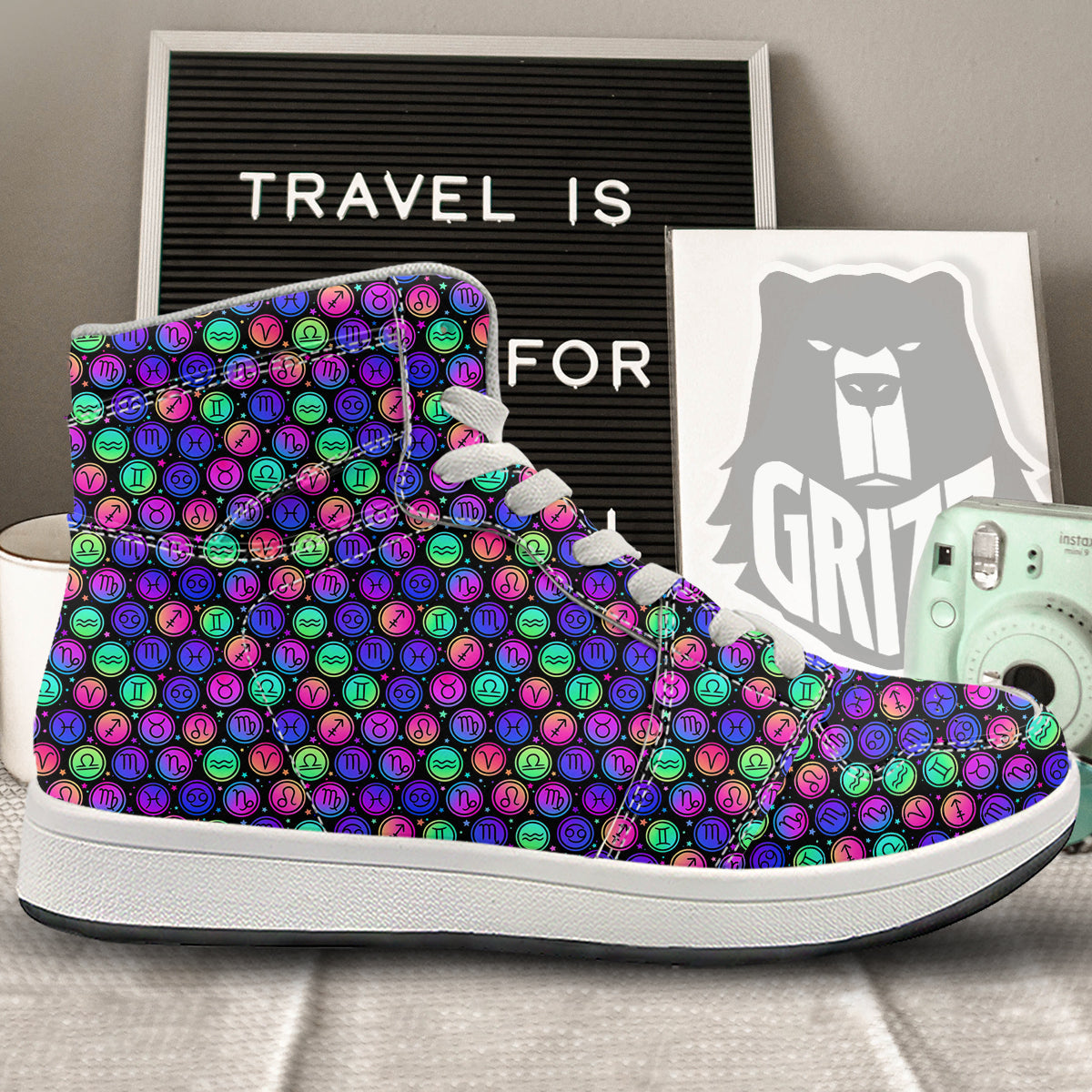 Zodiac Symbols Colorful Print Pattern High Top Sneakers-grizzshop