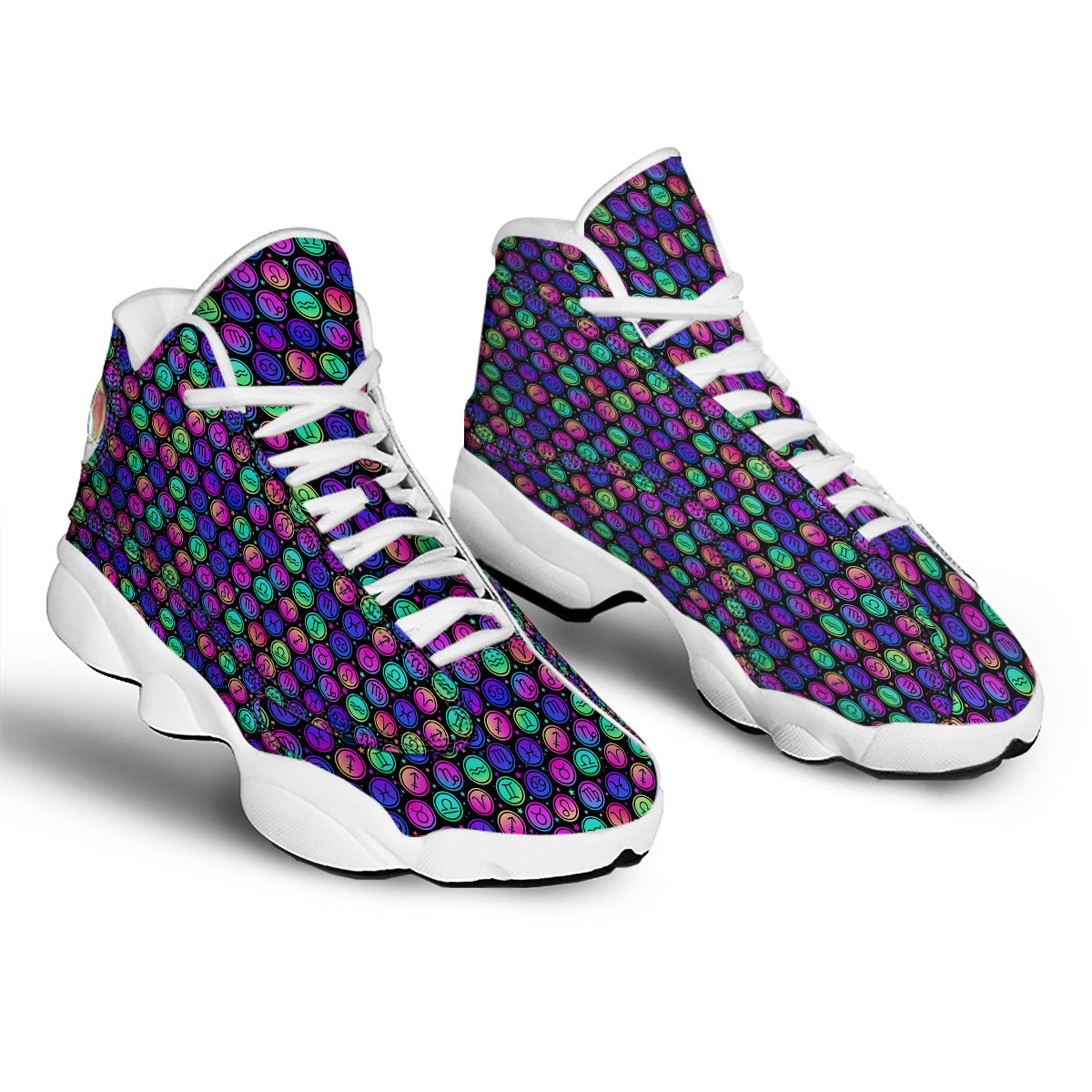 Zodiac Symbols Colorful Print Pattern White Basketball Shoes-grizzshop