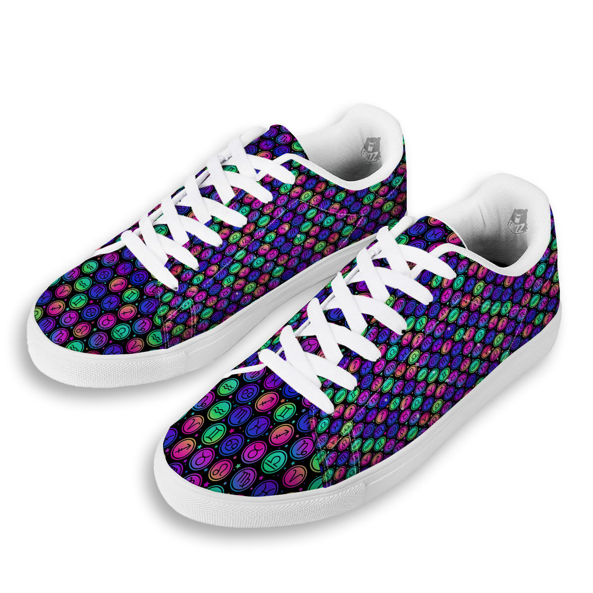 Zodiac Symbols Colorful Print Pattern White Low Top Sneakers-grizzshop