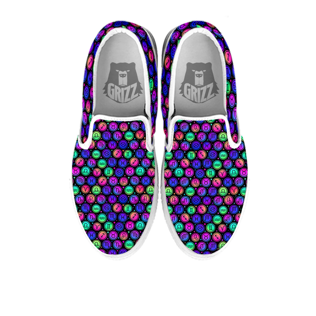 Zodiac Symbols Colorful Print Pattern White Slip On Shoes-grizzshop