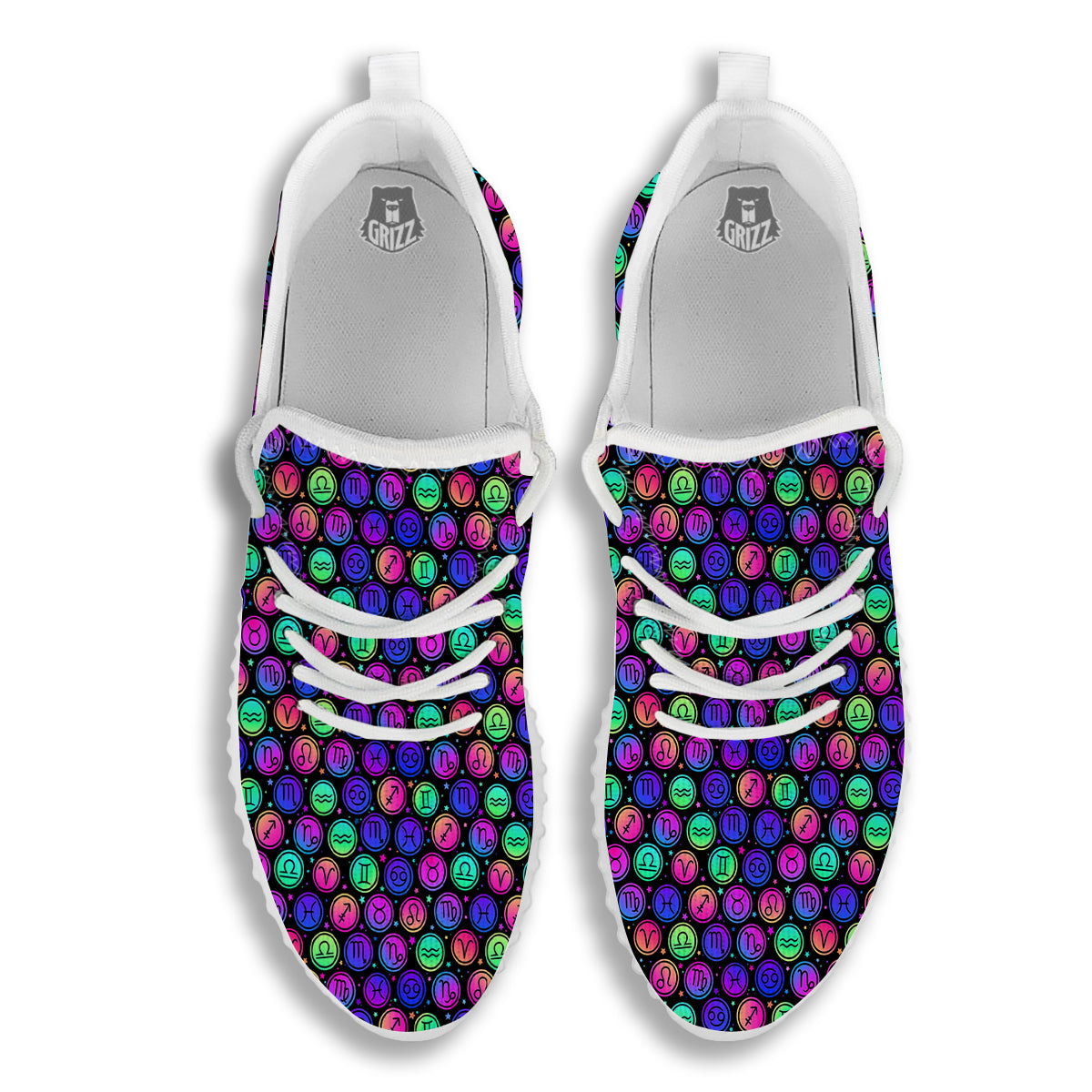 Zodiac Symbols Colorful Print Pattern White Walking Shoes-grizzshop