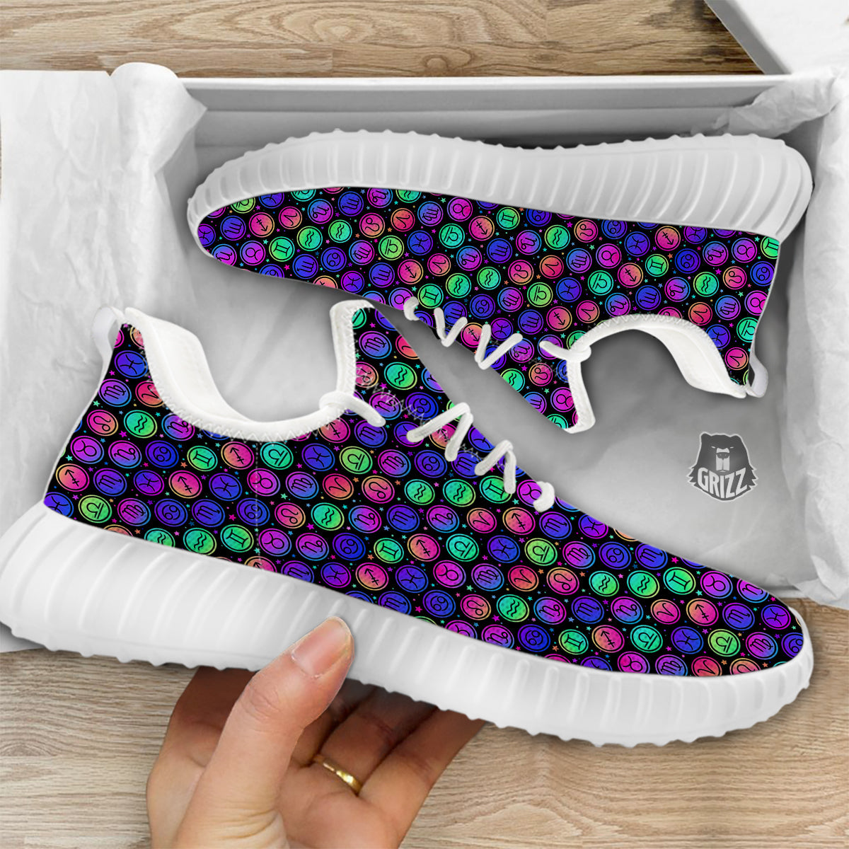 Zodiac Symbols Colorful Print Pattern White Walking Shoes-grizzshop