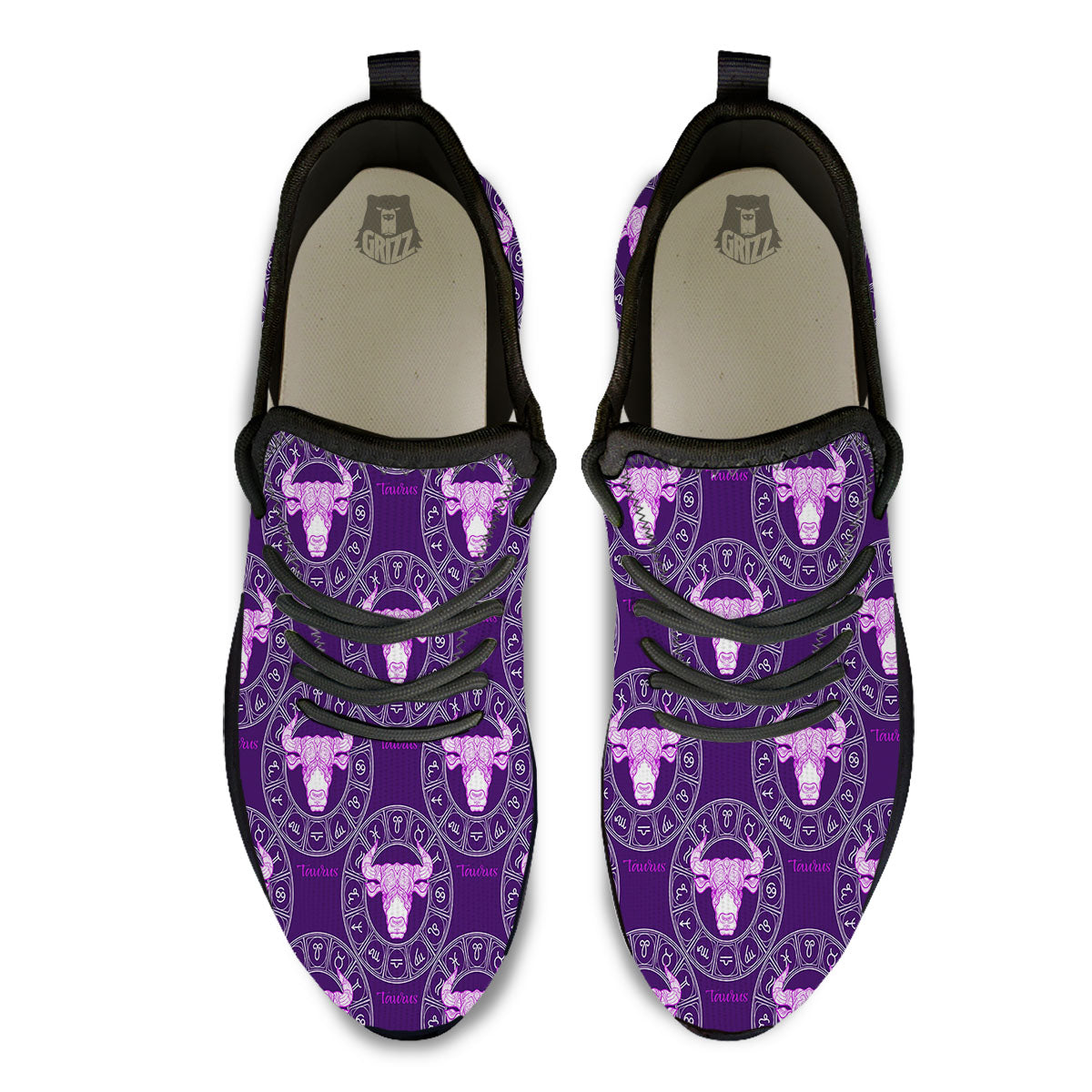 Zodiac Taurus Purple Print Pattern Black Athletic Shoes-grizzshop