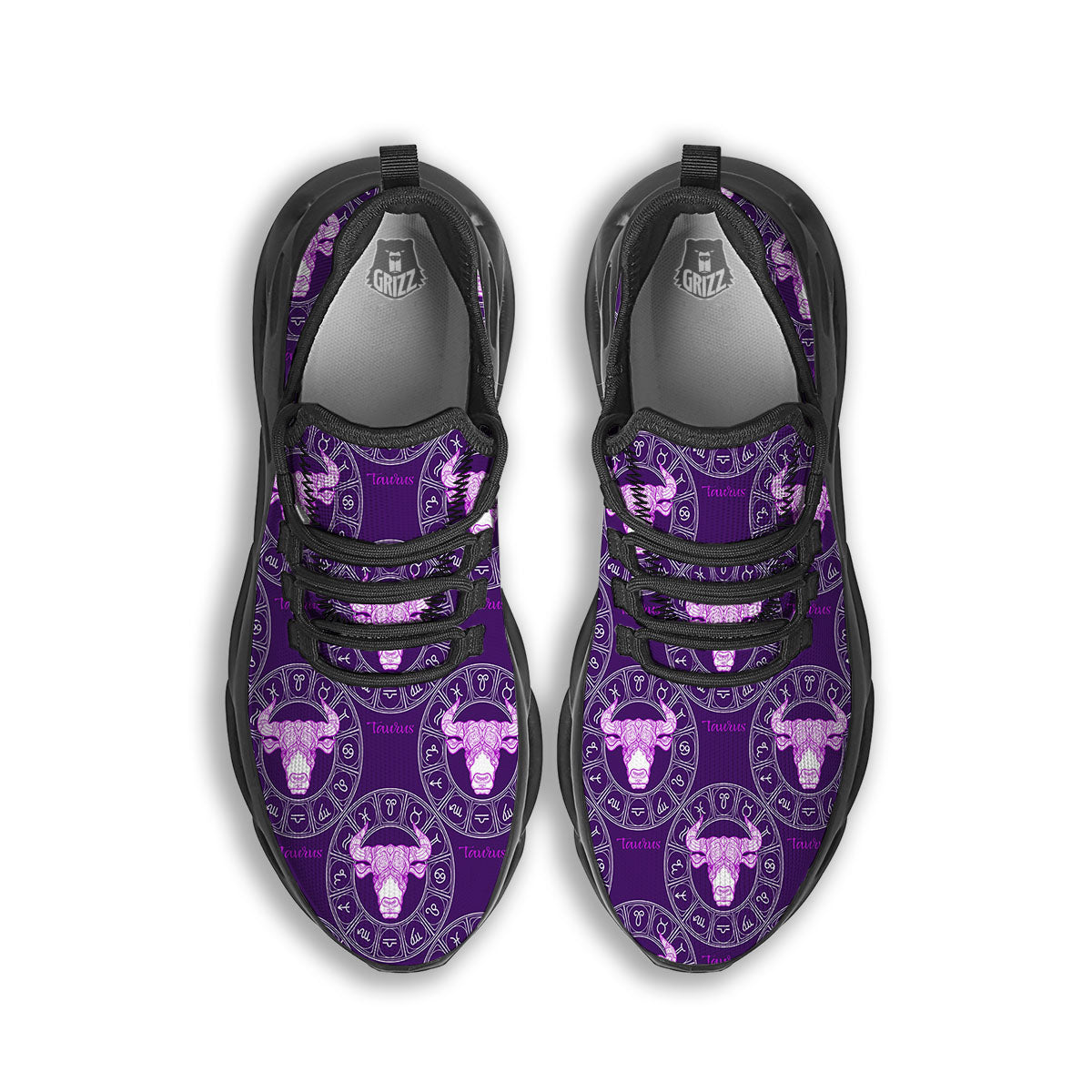 Zodiac Taurus Purple Print Pattern Black Running Shoes-grizzshop