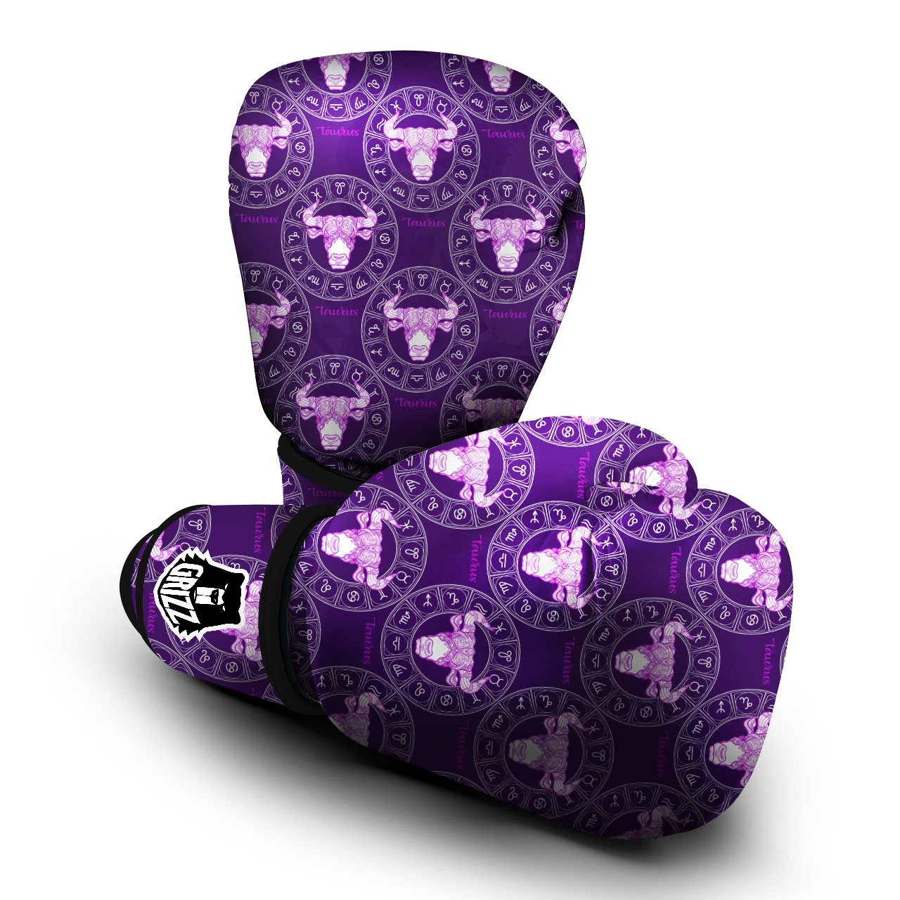 Zodiac Taurus Purple Print Pattern Boxing Gloves-grizzshop