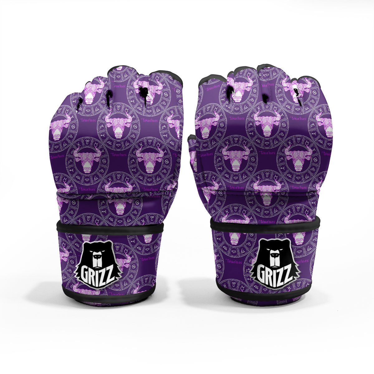 Zodiac Taurus Purple Print Pattern MMA Gloves-grizzshop