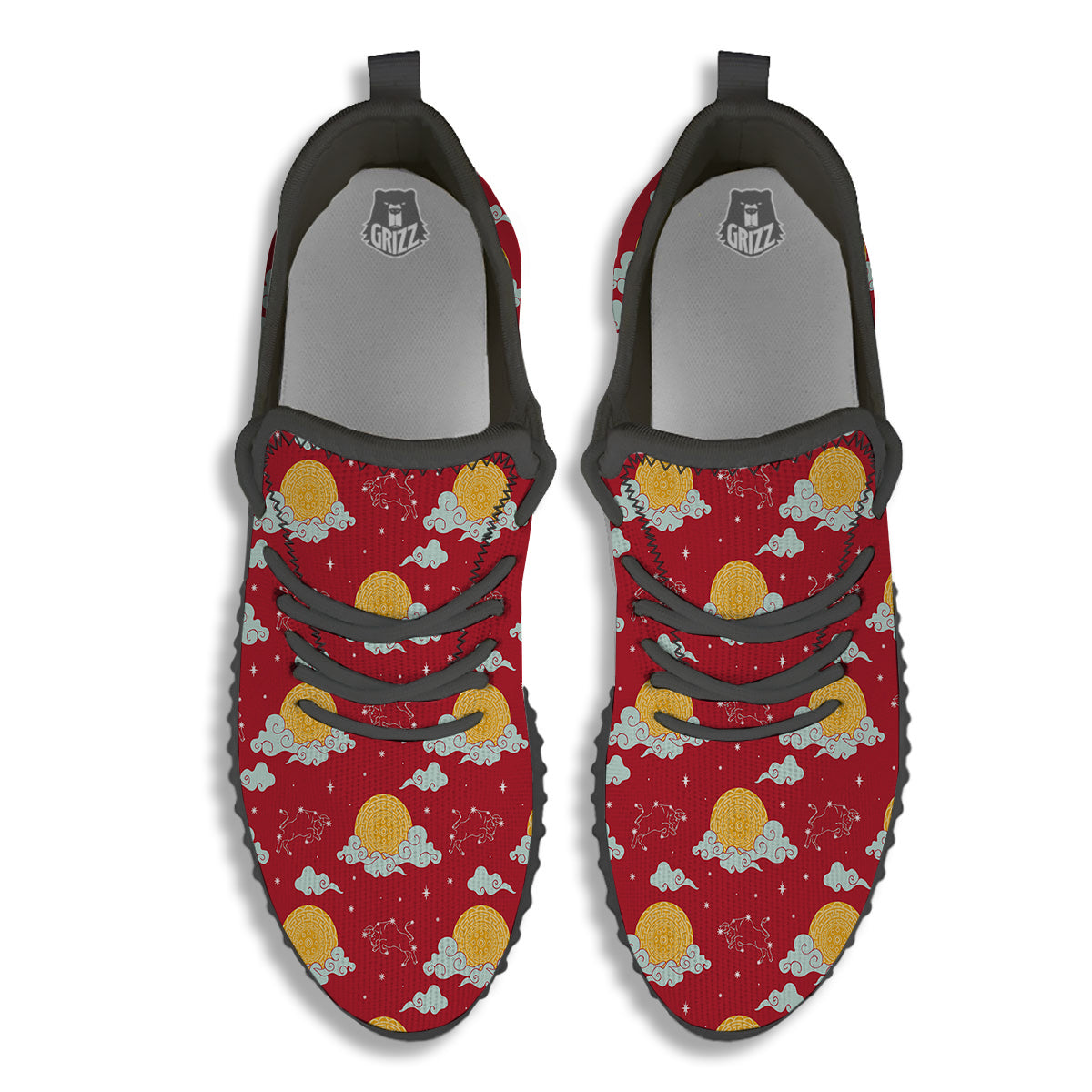 Zodiac Taurus Sky Chinese Year Print Pattern Black Walking Shoes-grizzshop