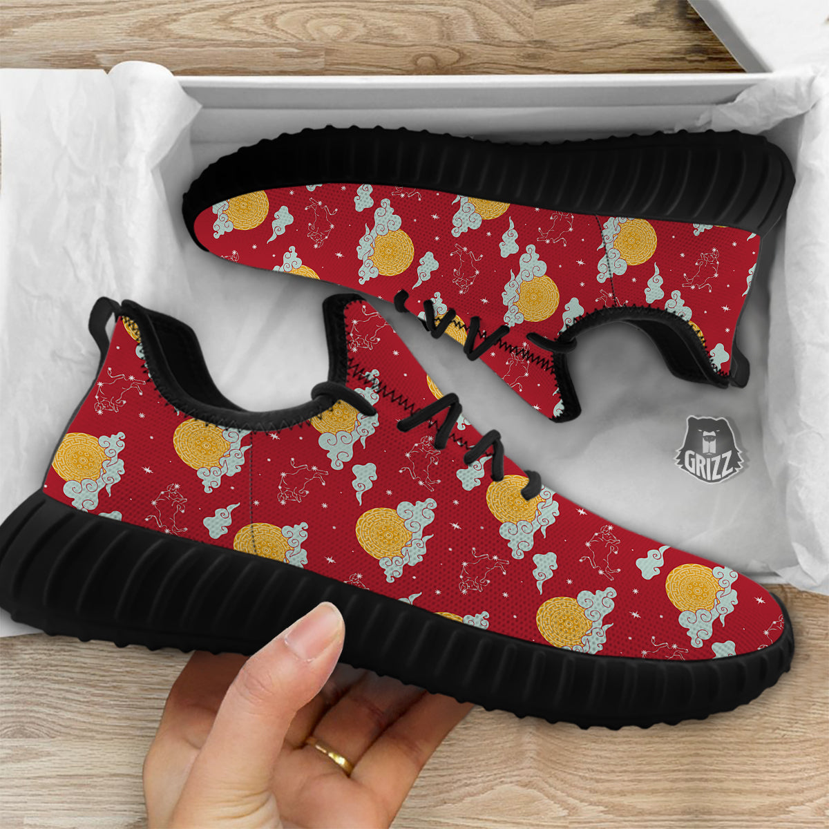 Zodiac Taurus Sky Chinese Year Print Pattern Black Walking Shoes-grizzshop