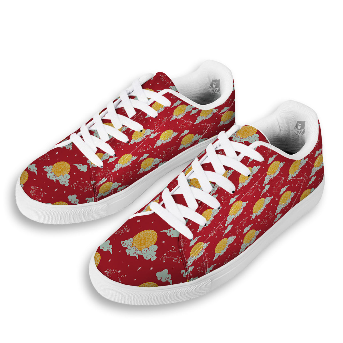 Zodiac Taurus Sky Chinese Year Print Pattern White Low Top Sneakers-grizzshop