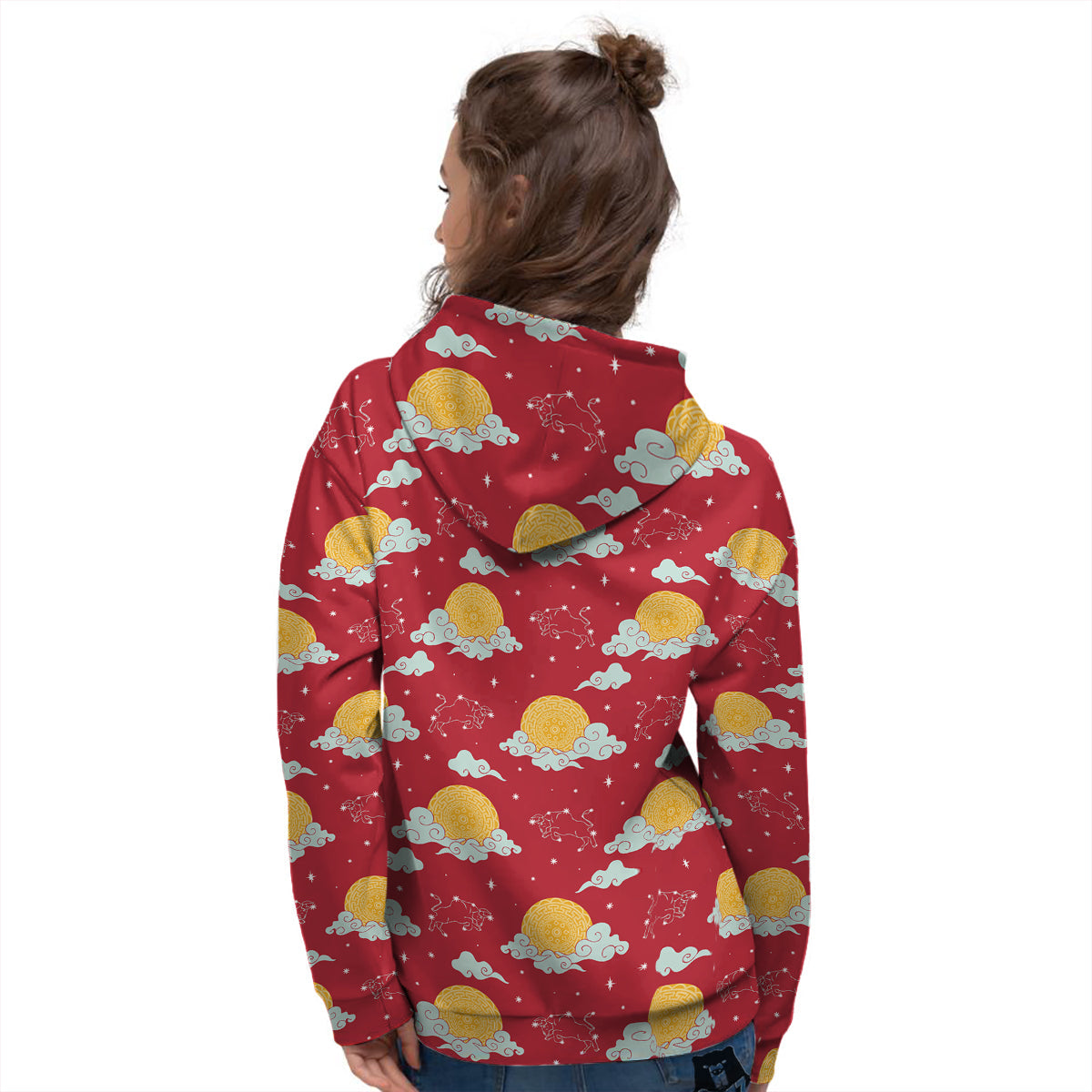 Zodiac Taurus Sky Chinese Year Print Pattern Women's Hoodie-grizzshop
