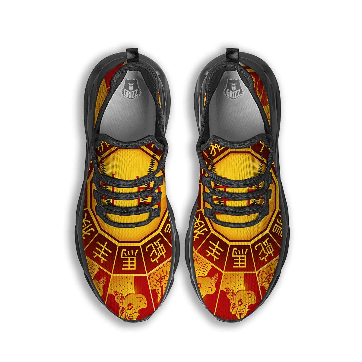 Zodiac Wheel Colourful Chinese Print Black Running Shoes-grizzshop