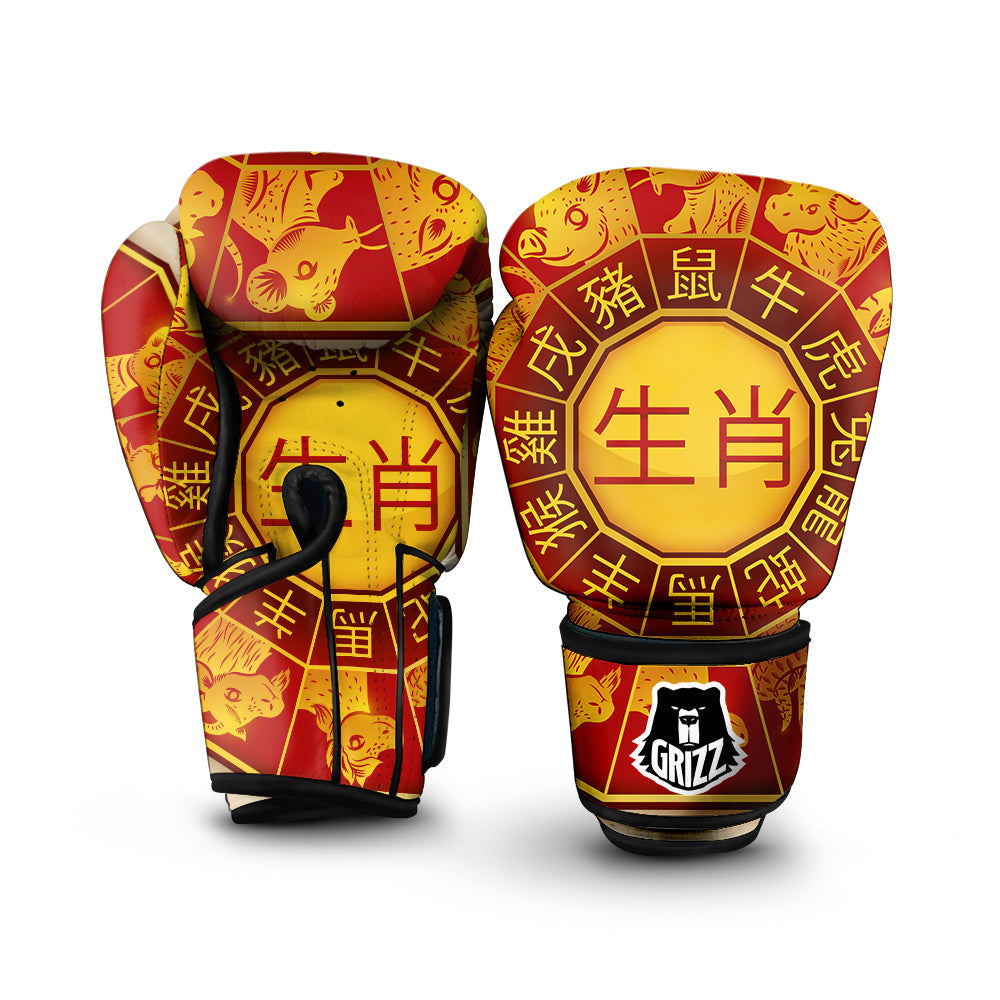 Zodiac Wheel Colourful Chinese Print Boxing Gloves-grizzshop