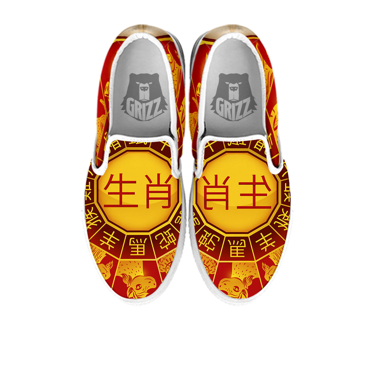 Zodiac Wheel Colourful Chinese Print White Slip On Shoes-grizzshop