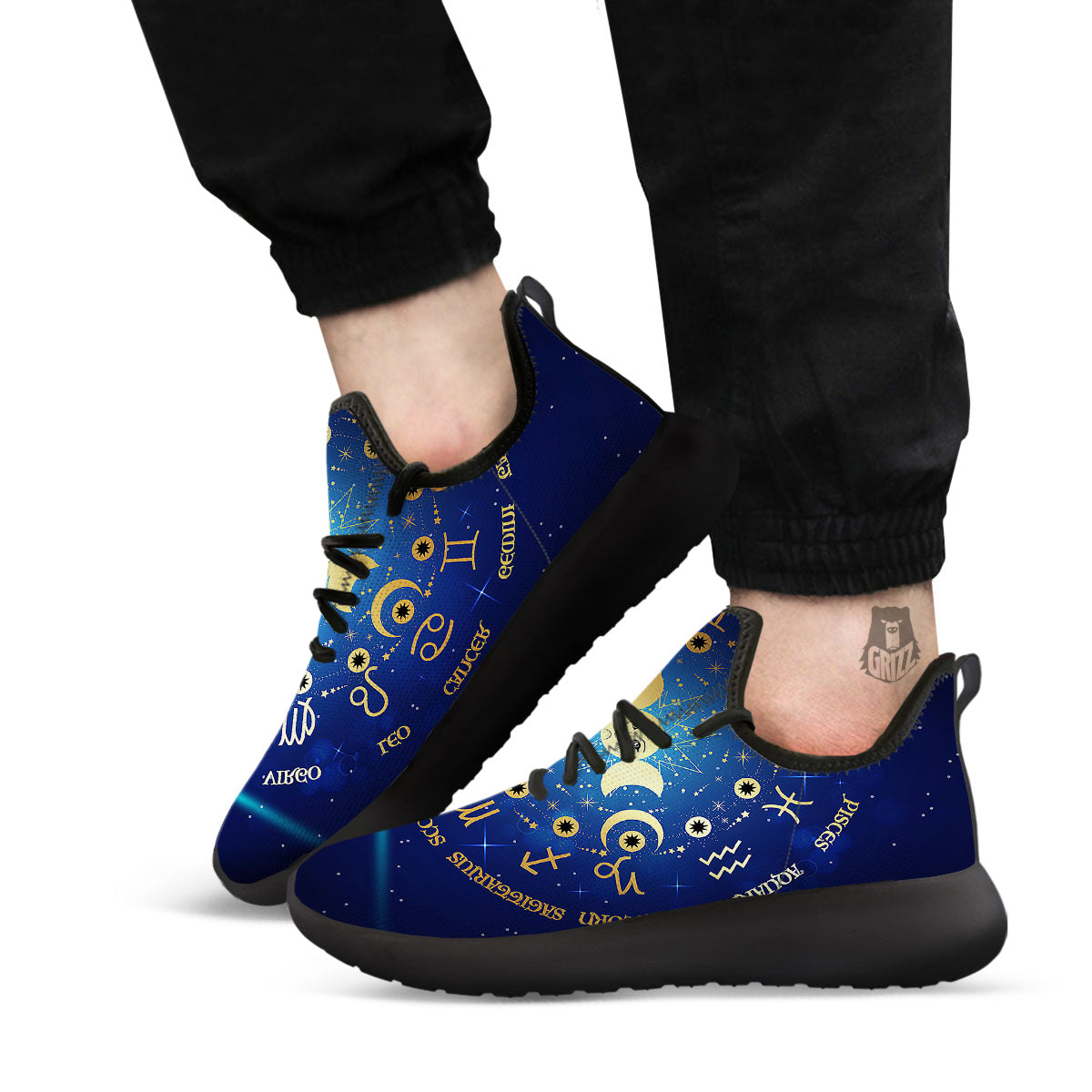 Zodiac Wheel Galaxy Print Black Athletic Shoes-grizzshop