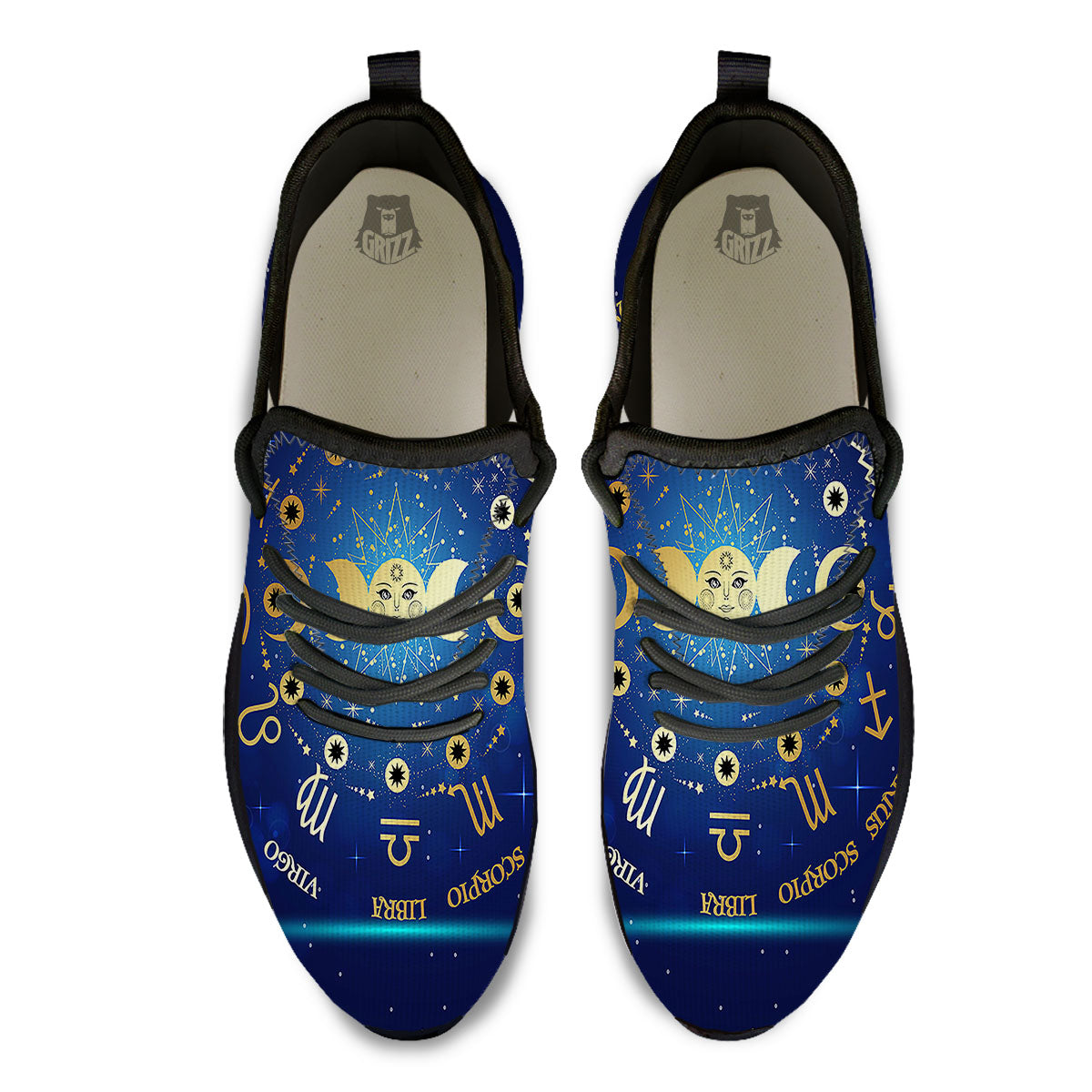 Zodiac Wheel Galaxy Print Black Athletic Shoes-grizzshop