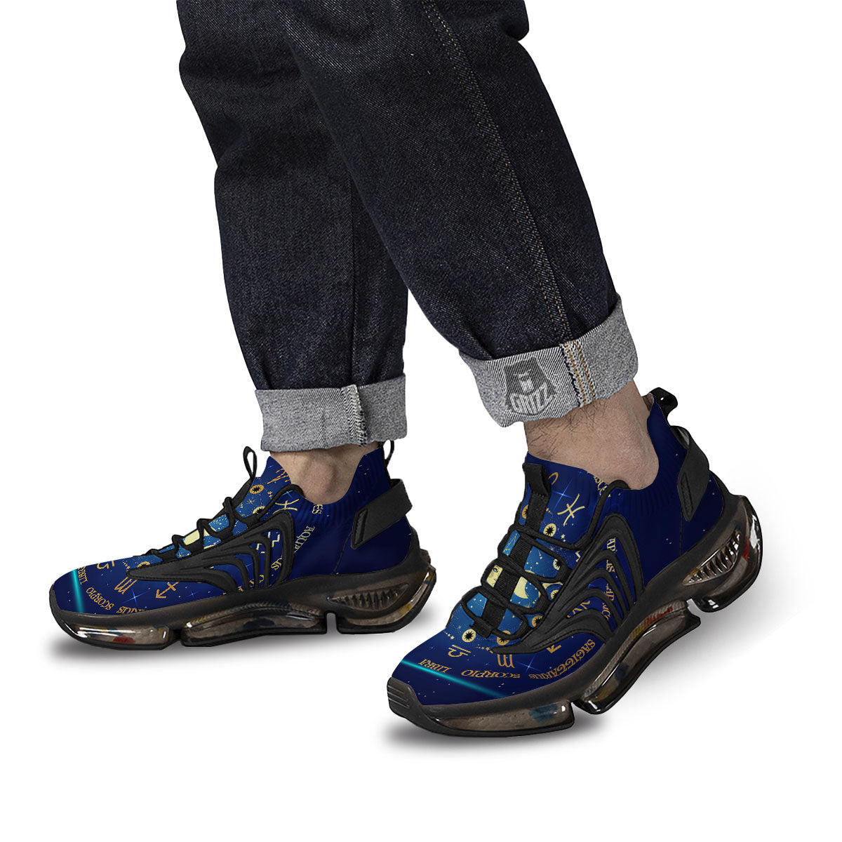 Zodiac Wheel Galaxy Print Black Gym Shoes-grizzshop