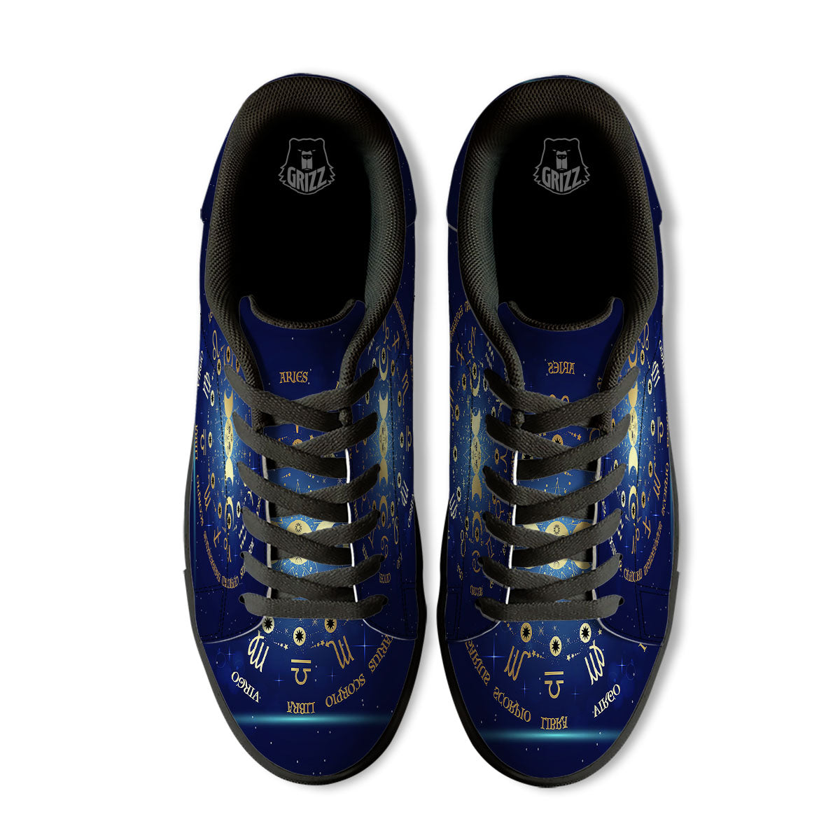 Zodiac Wheel Galaxy Print Black Low Top Sneakers-grizzshop
