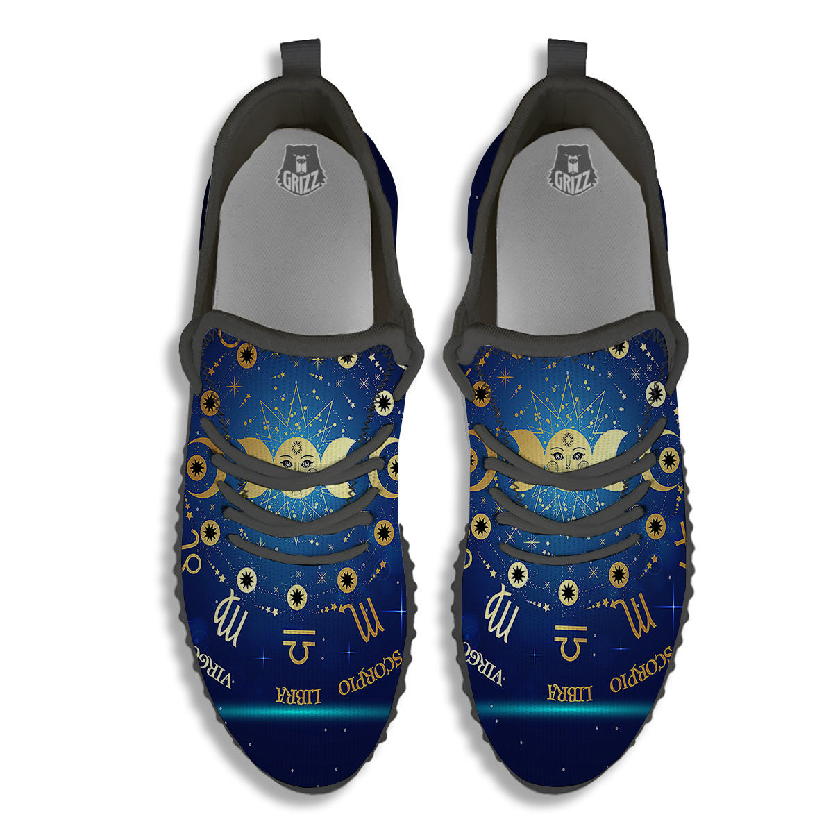 Zodiac Wheel Galaxy Print Black Walking Shoes-grizzshop