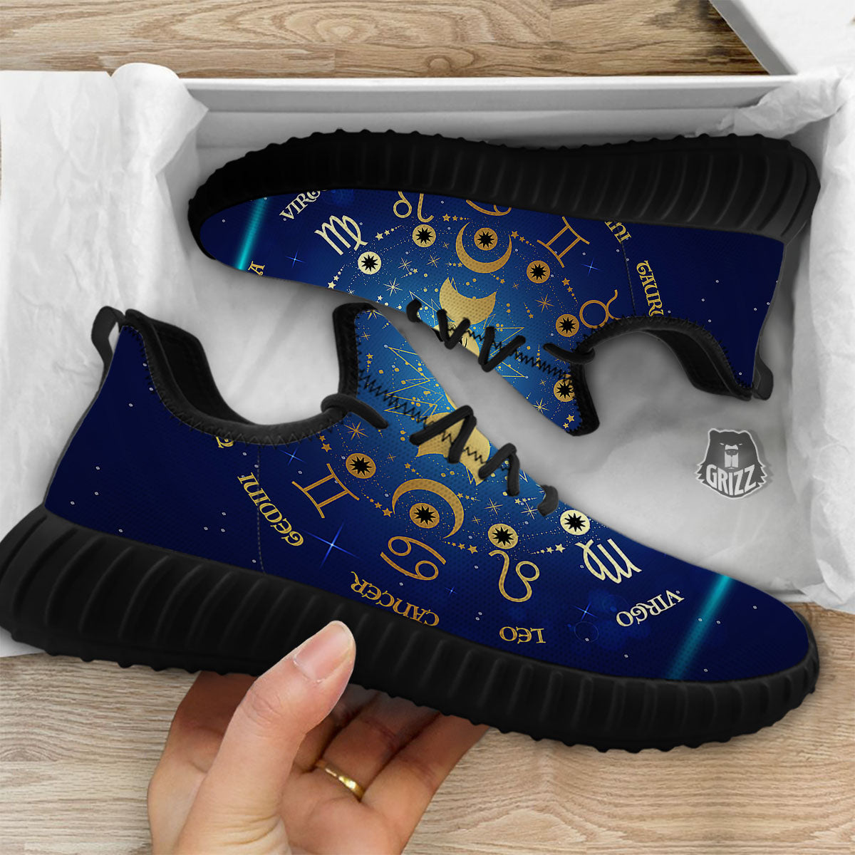 Zodiac Wheel Galaxy Print Black Walking Shoes-grizzshop