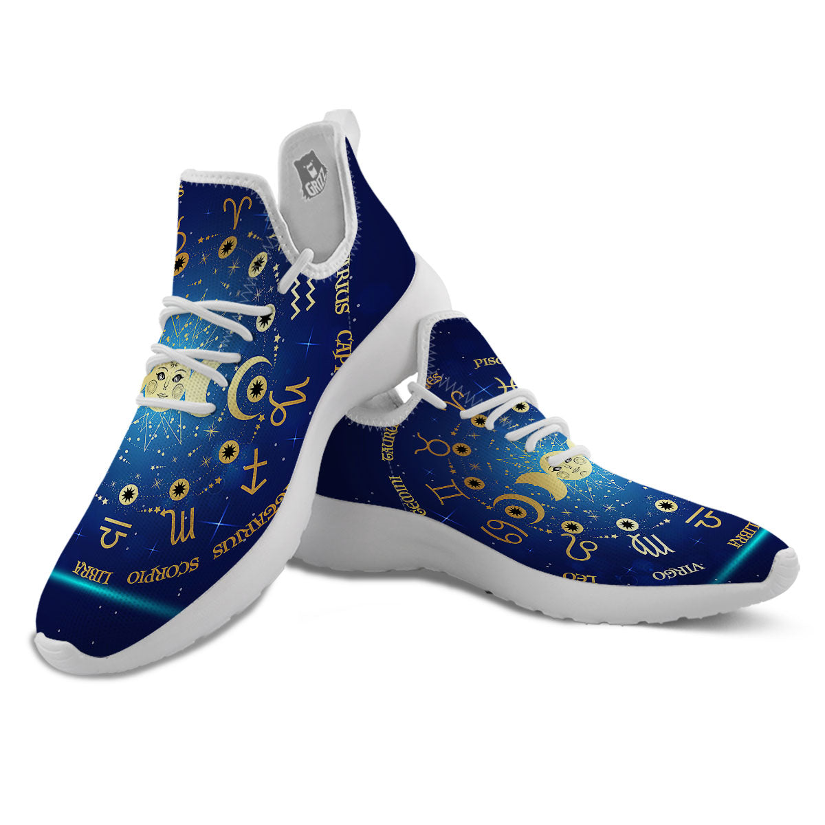 Zodiac Wheel Galaxy Print White Athletic Shoes-grizzshop
