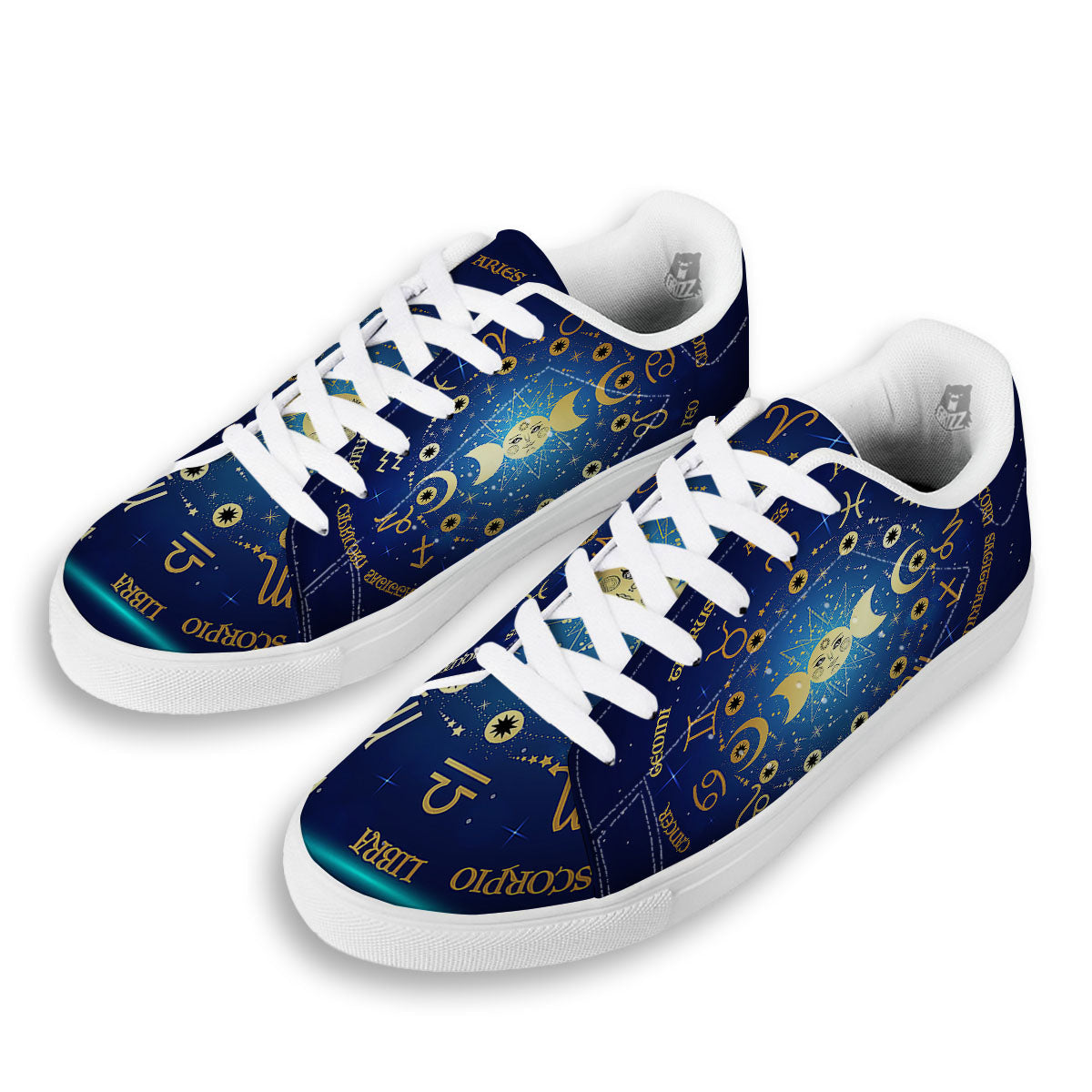 Zodiac Wheel Galaxy Print White Low Top Sneakers-grizzshop