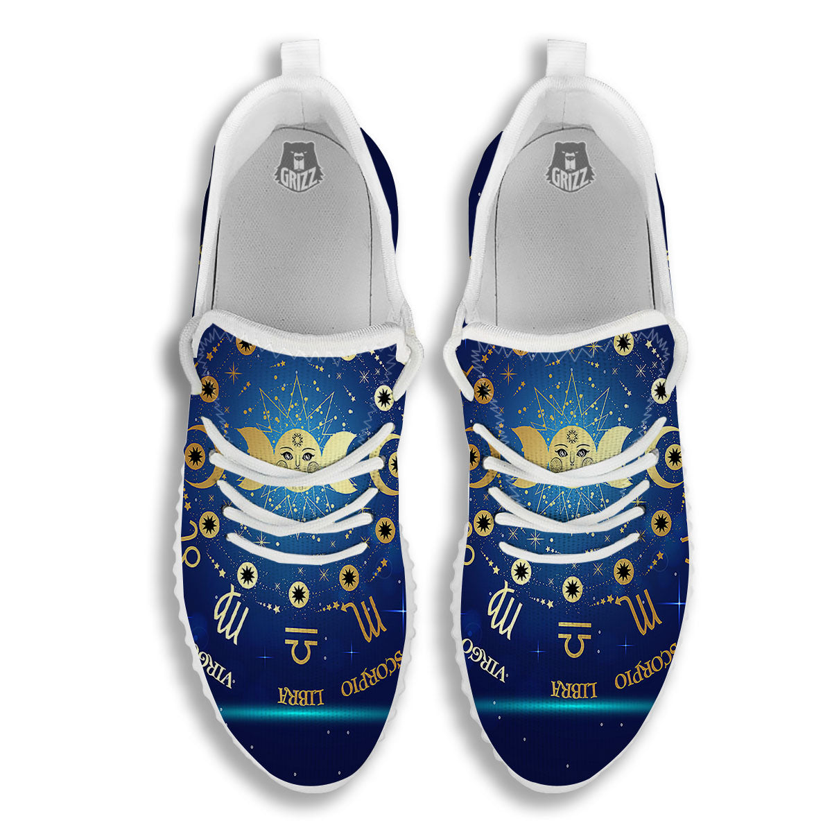 Zodiac Wheel Galaxy Print White Walking Shoes-grizzshop