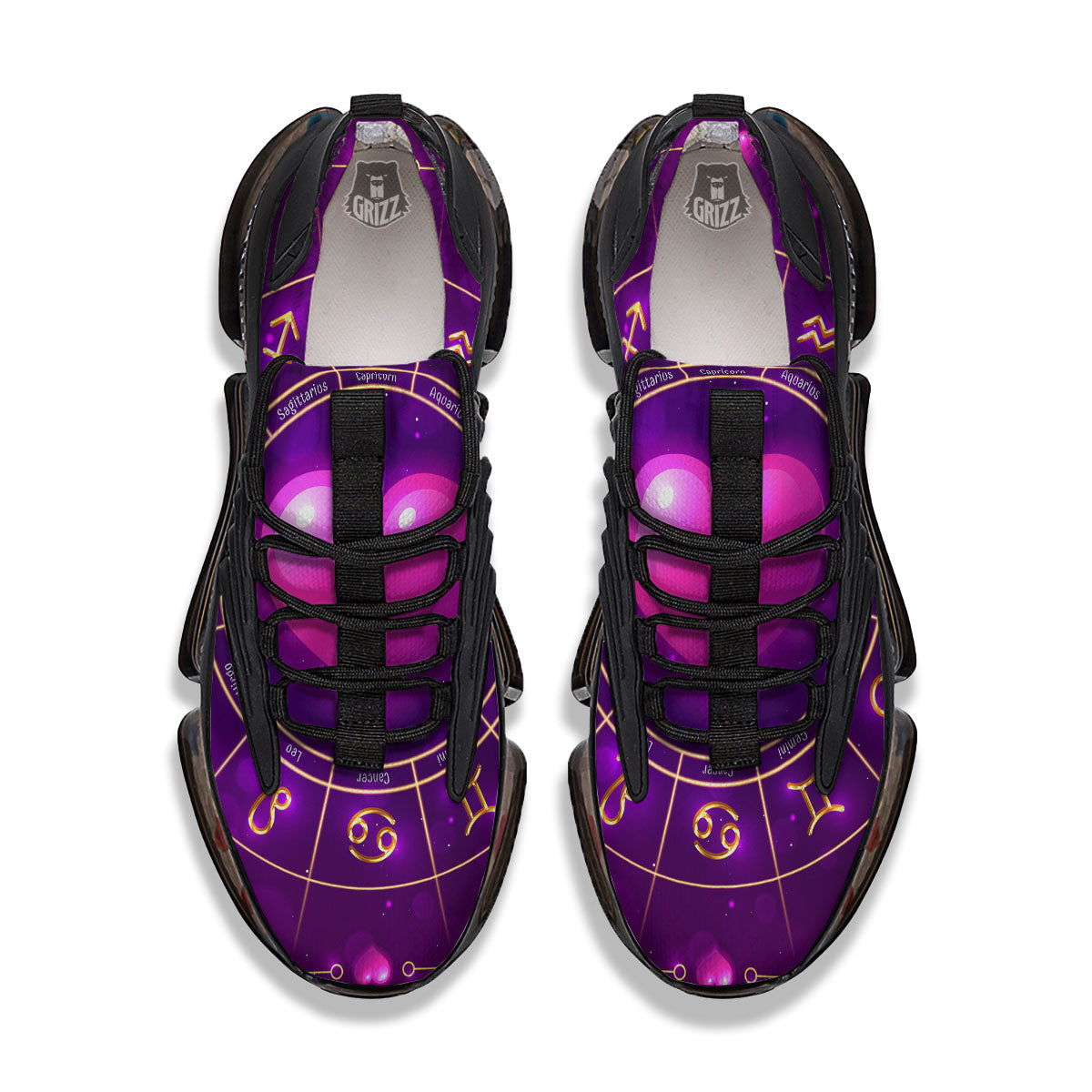 Zodiac Wheel Pink Heart Print Black Gym Shoes-grizzshop