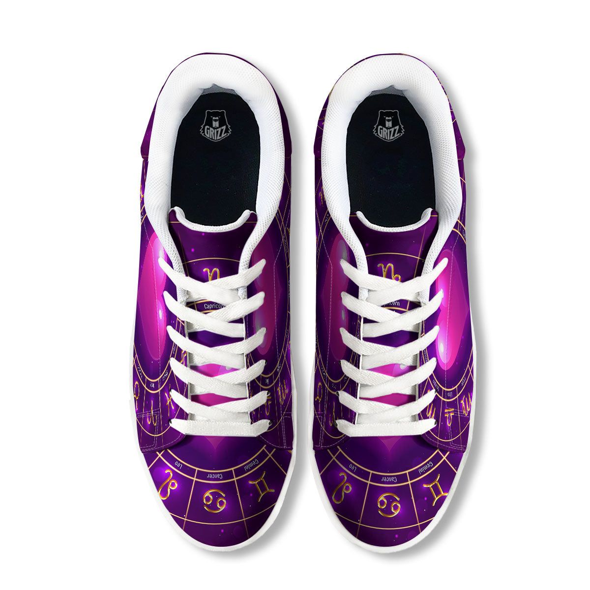 Zodiac Wheel Pink Heart Print White Low Top Sneakers-grizzshop