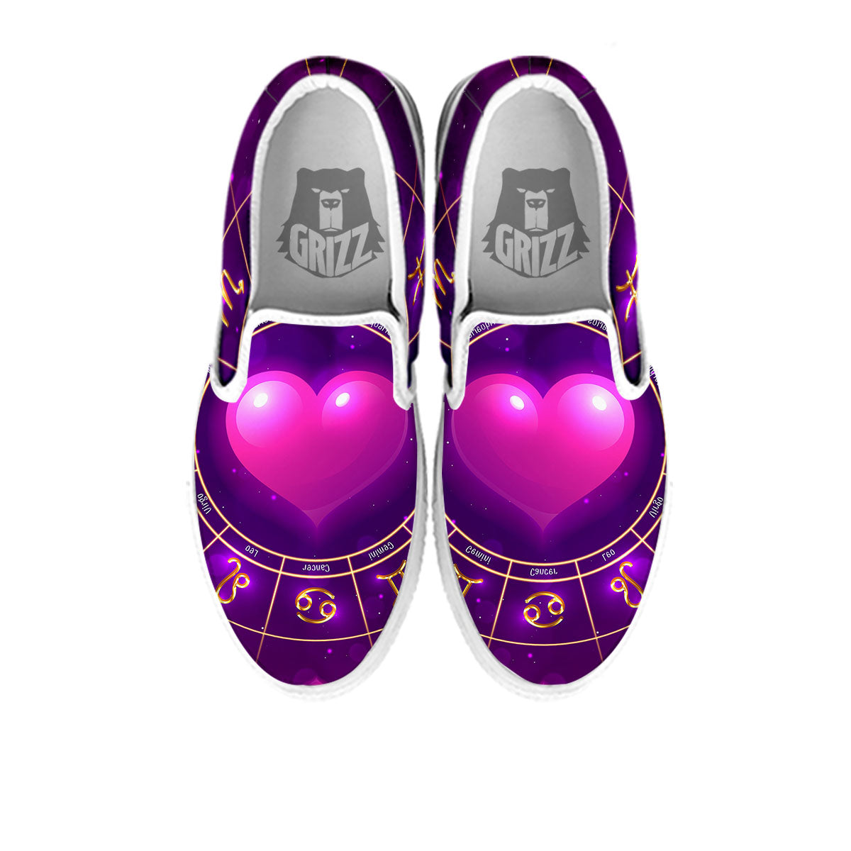 Zodiac Wheel Pink Heart Print White Slip On Shoes-grizzshop