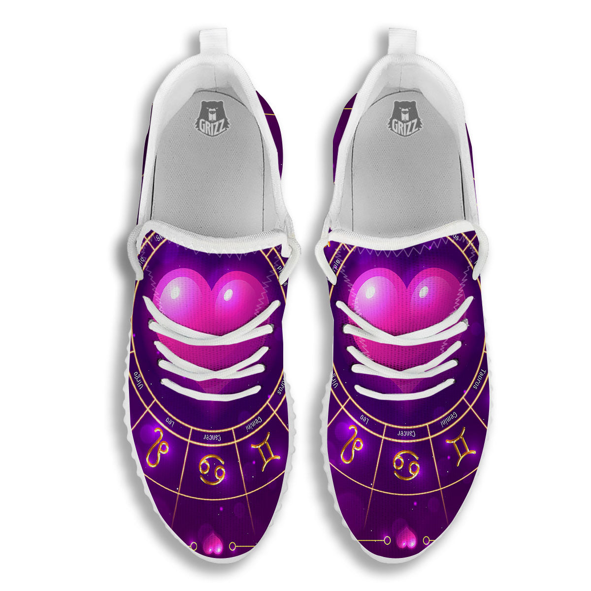 Zodiac Wheel Pink Heart Print White Walking Shoes-grizzshop