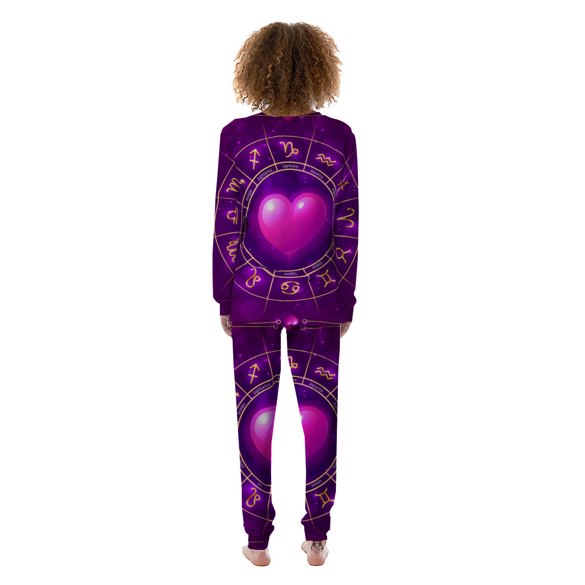 Zodiac Wheel Pink Heart Print Women's Pajamas-grizzshop
