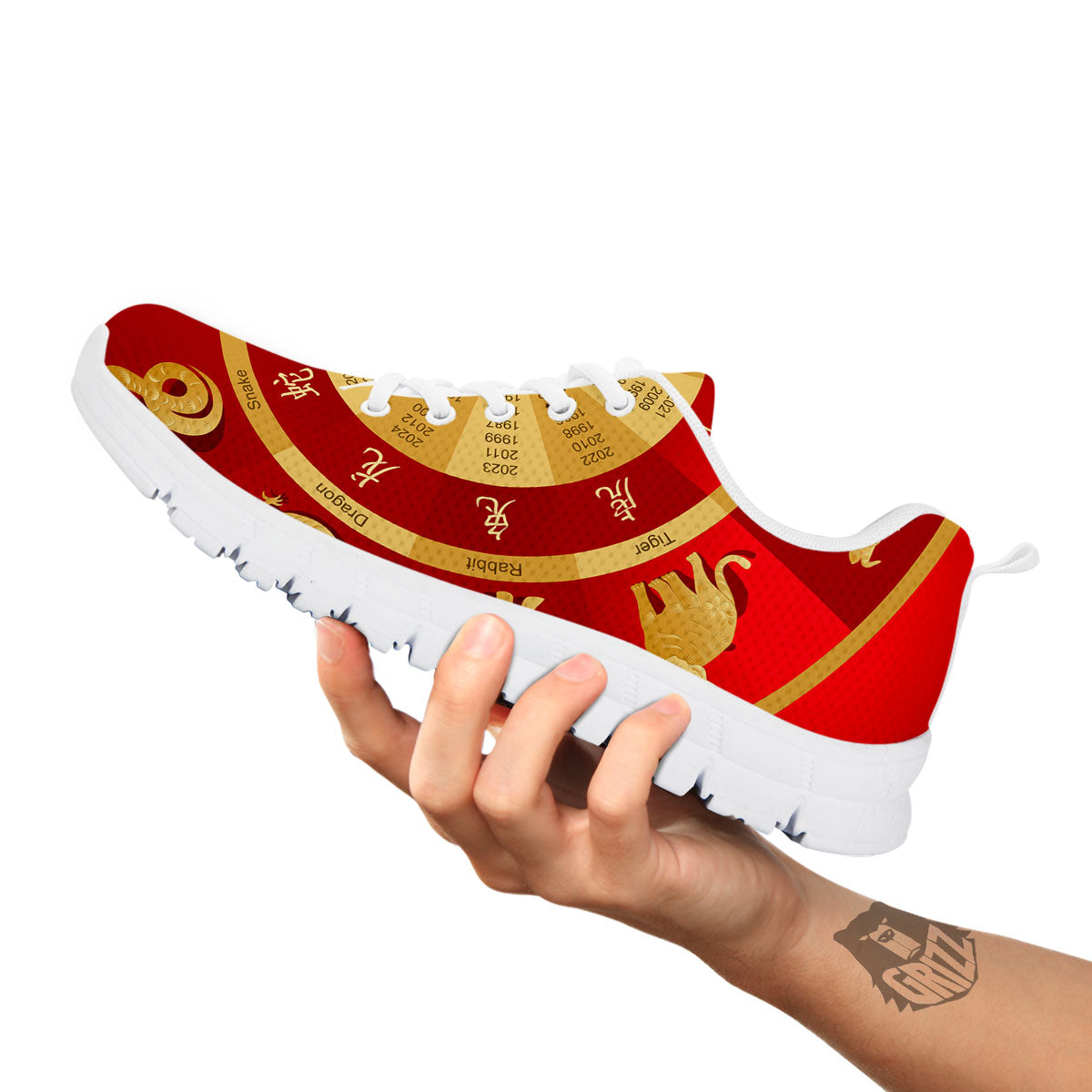 Zodiac Wheel Red Chinese Print White Sneaker-grizzshop