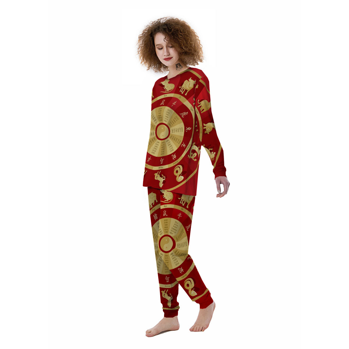 Zodiac Wheel Red Chinese Print Women's Pajamas-grizzshop