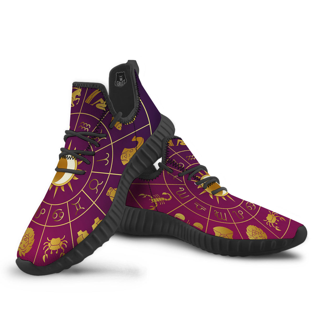 Zodiac Wheel Symbols Print Black Walking Shoes-grizzshop