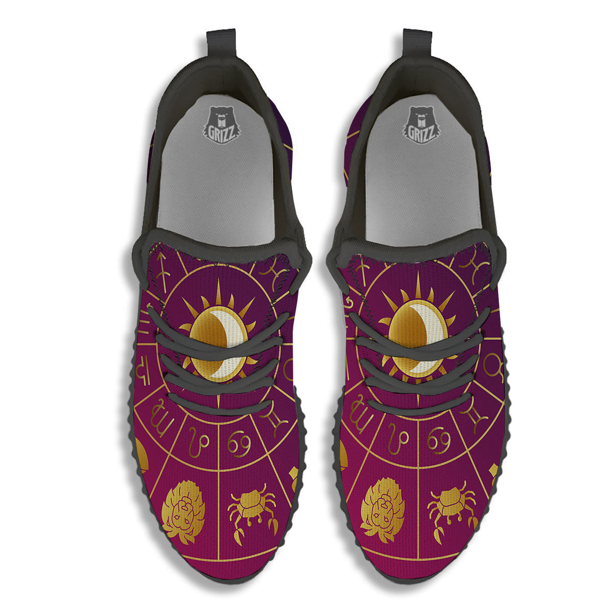 Zodiac Wheel Symbols Print Black Walking Shoes-grizzshop