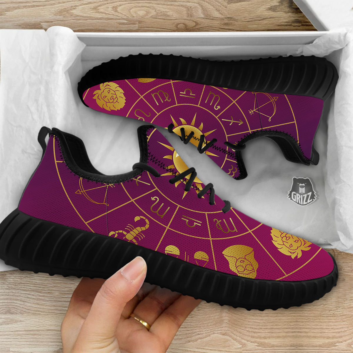 Zodiac Wheel Symbols Print Black Walking Shoes-grizzshop