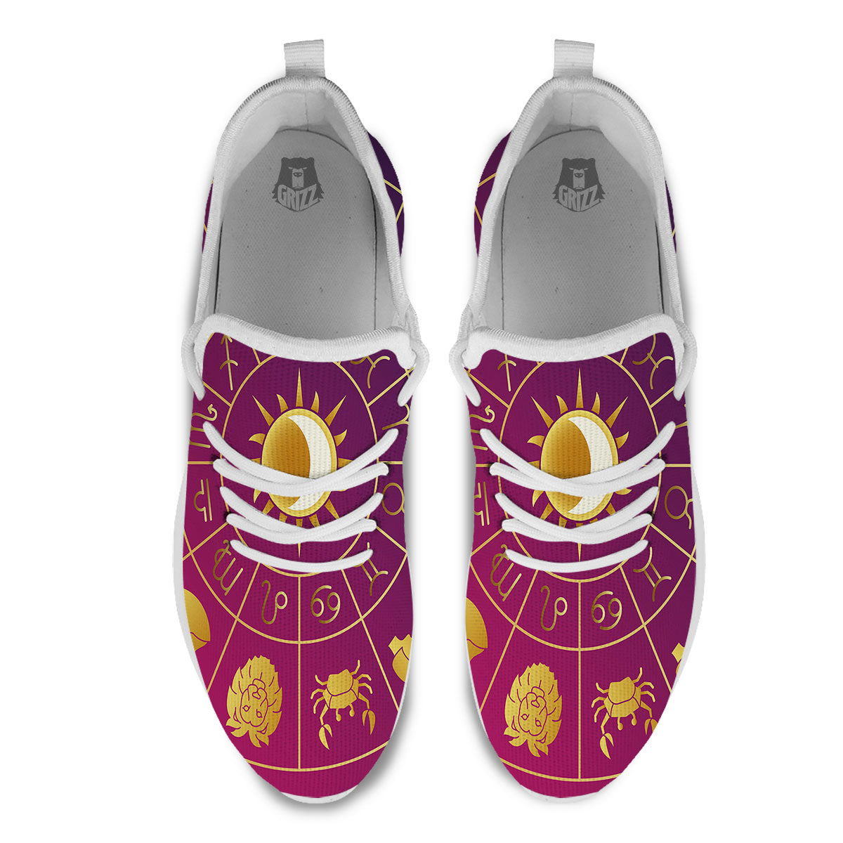 Zodiac Wheel Symbols Print White Athletic Shoes-grizzshop