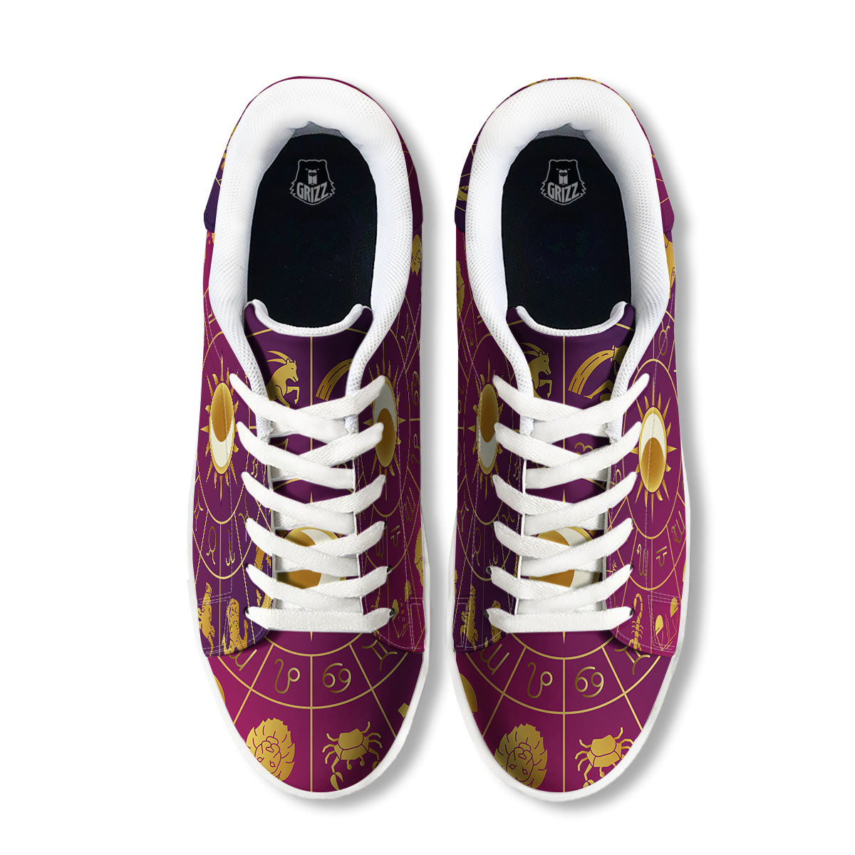 Zodiac Wheel Symbols Print White Low Top Sneakers-grizzshop