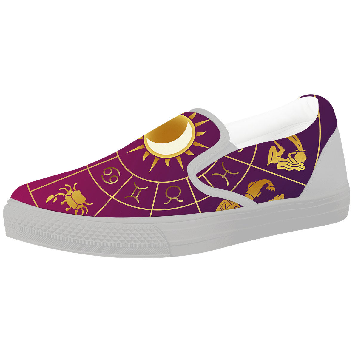 Zodiac Wheel Symbols Print White Slip On Shoes-grizzshop