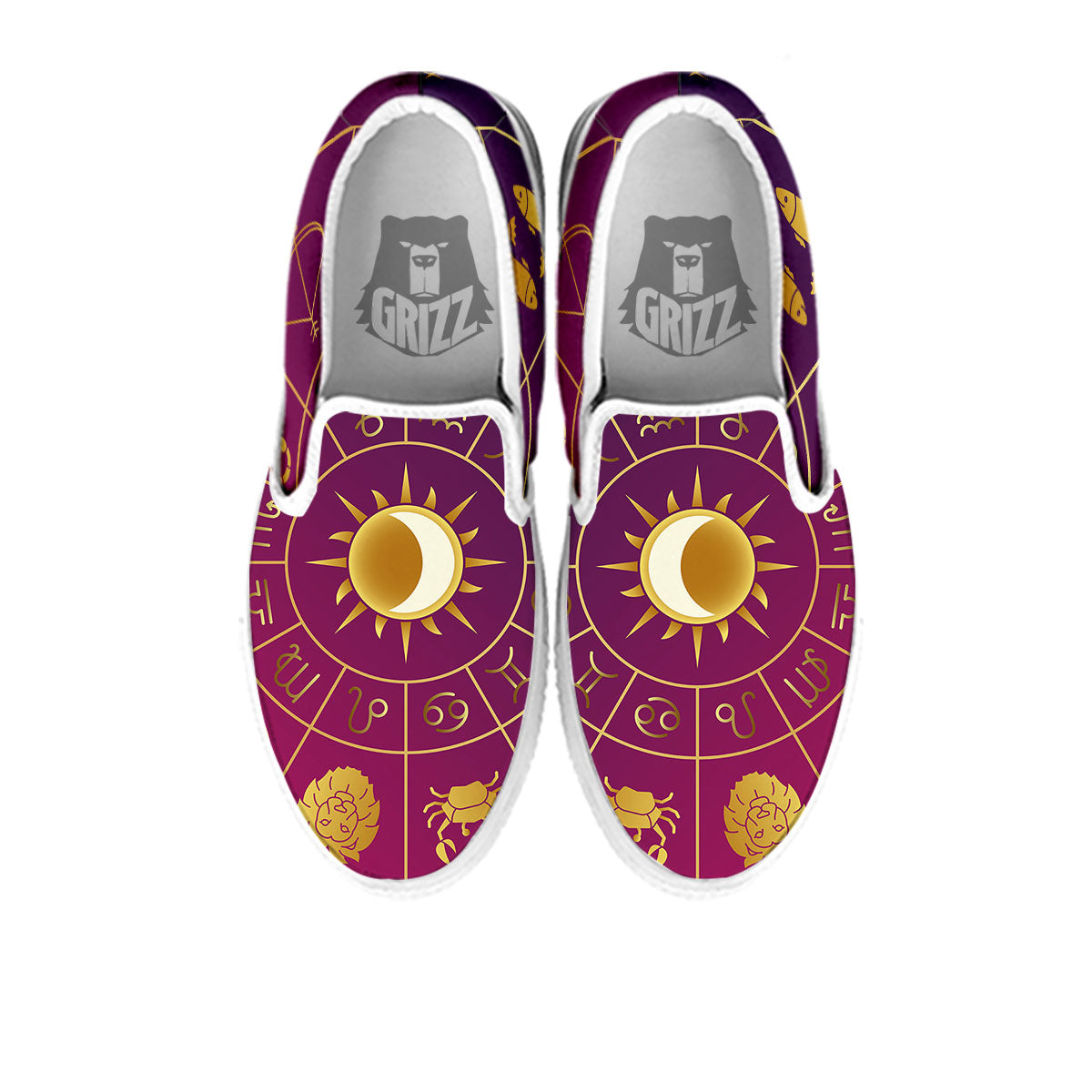 Zodiac Wheel Symbols Print White Slip On Shoes-grizzshop